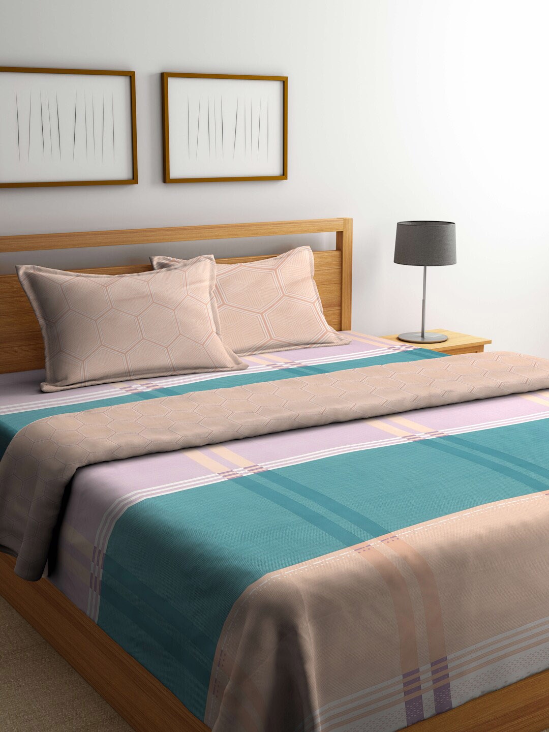 

Miaz Lifestyle Orange-Colored & Green Checked Pure Cotton Double King Bedding Set