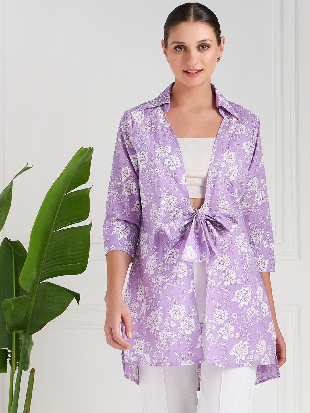 

Athena Immutable Floral Printed Cotton Tie-Up Shrug, Lavender