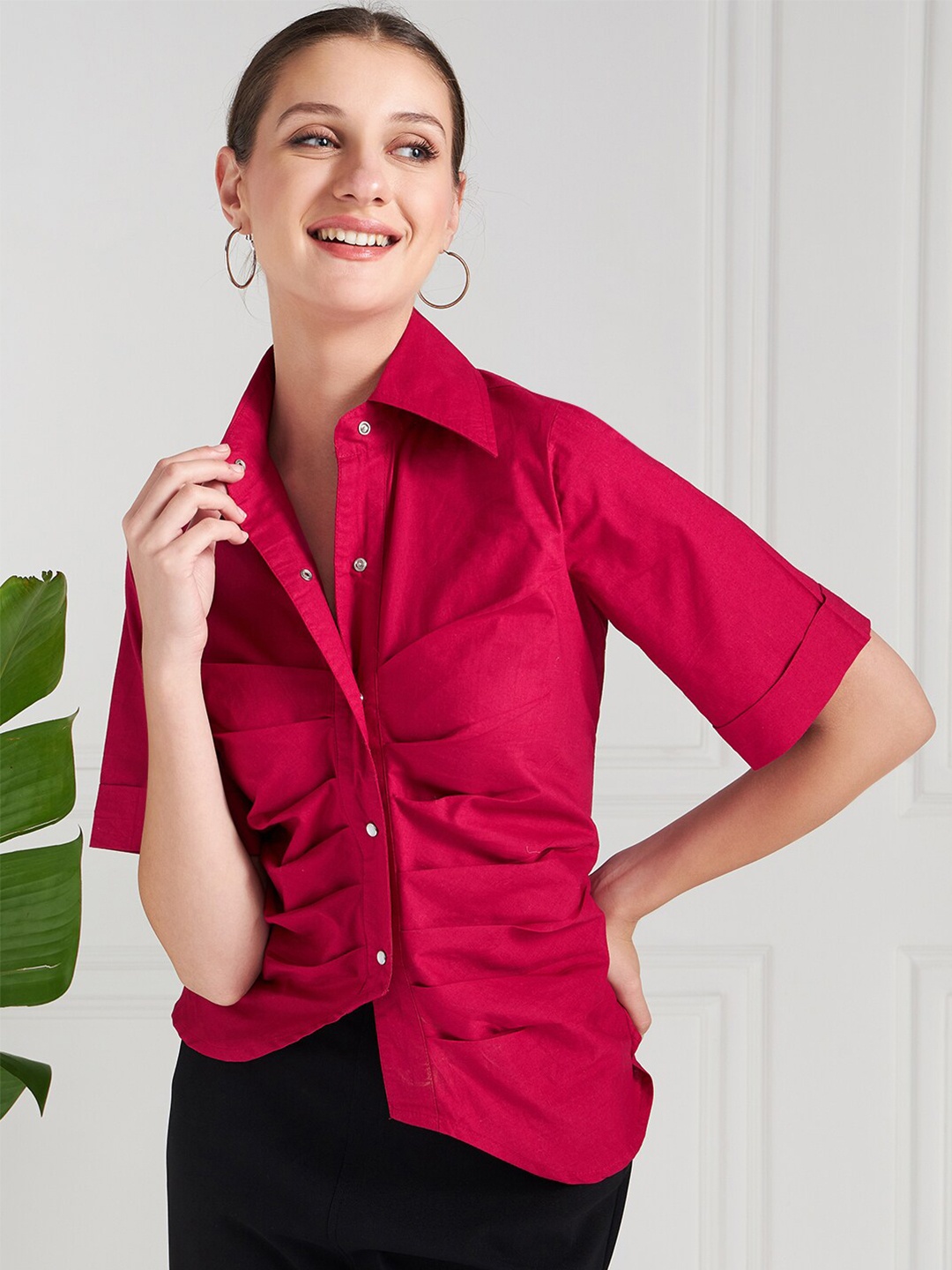 

Athena Immutable Front Pleated Cotton Shirt Style Top, Fuchsia