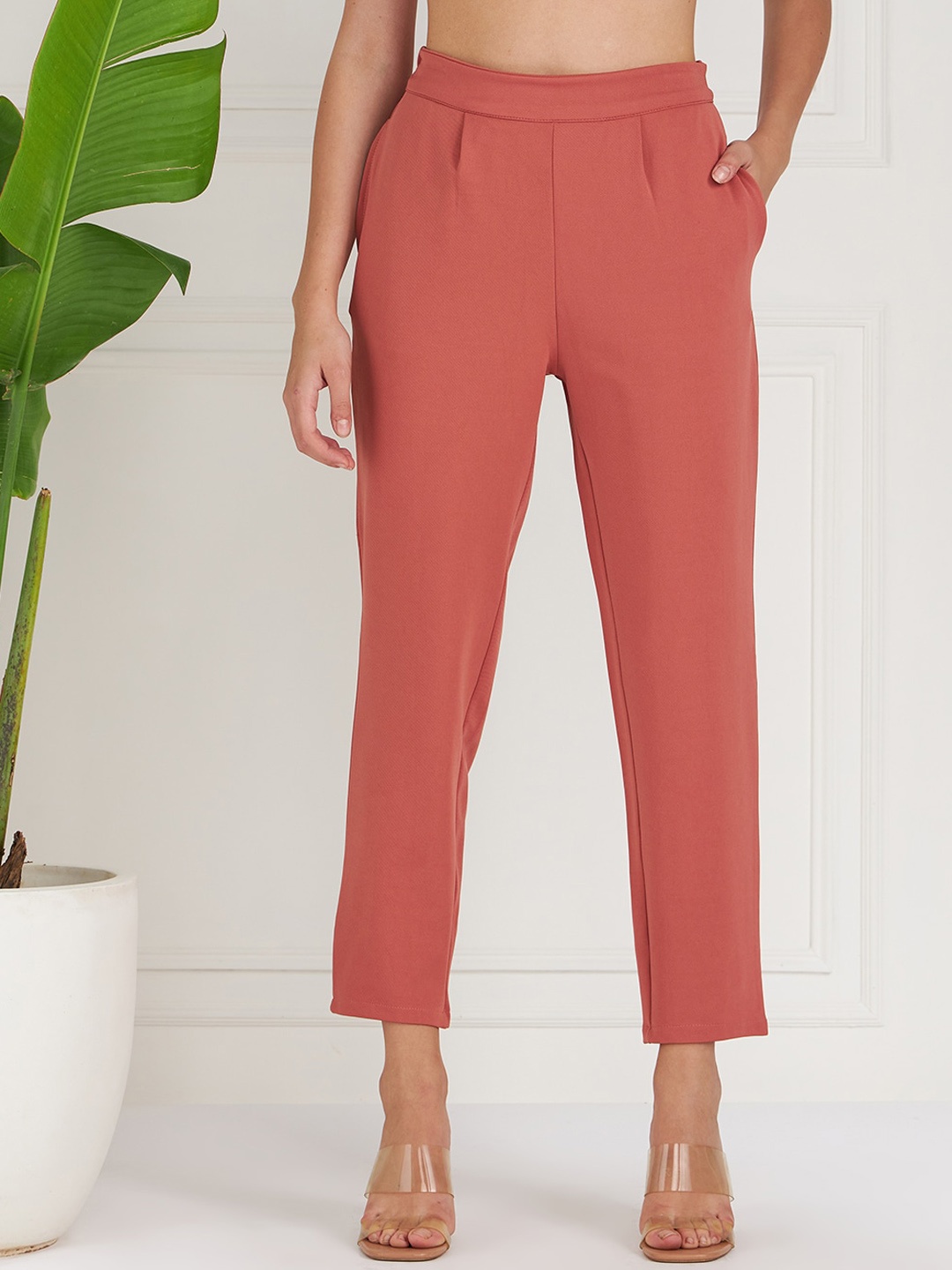 

Athena Immutable Women Pink Relaxed Straight Leg Fit Pleated Trousers