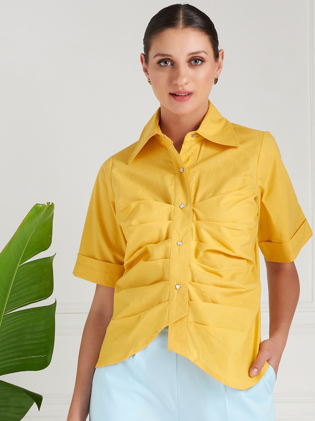 

Athena Immutable Front Pleated Cotton Shirt Style Top, Yellow