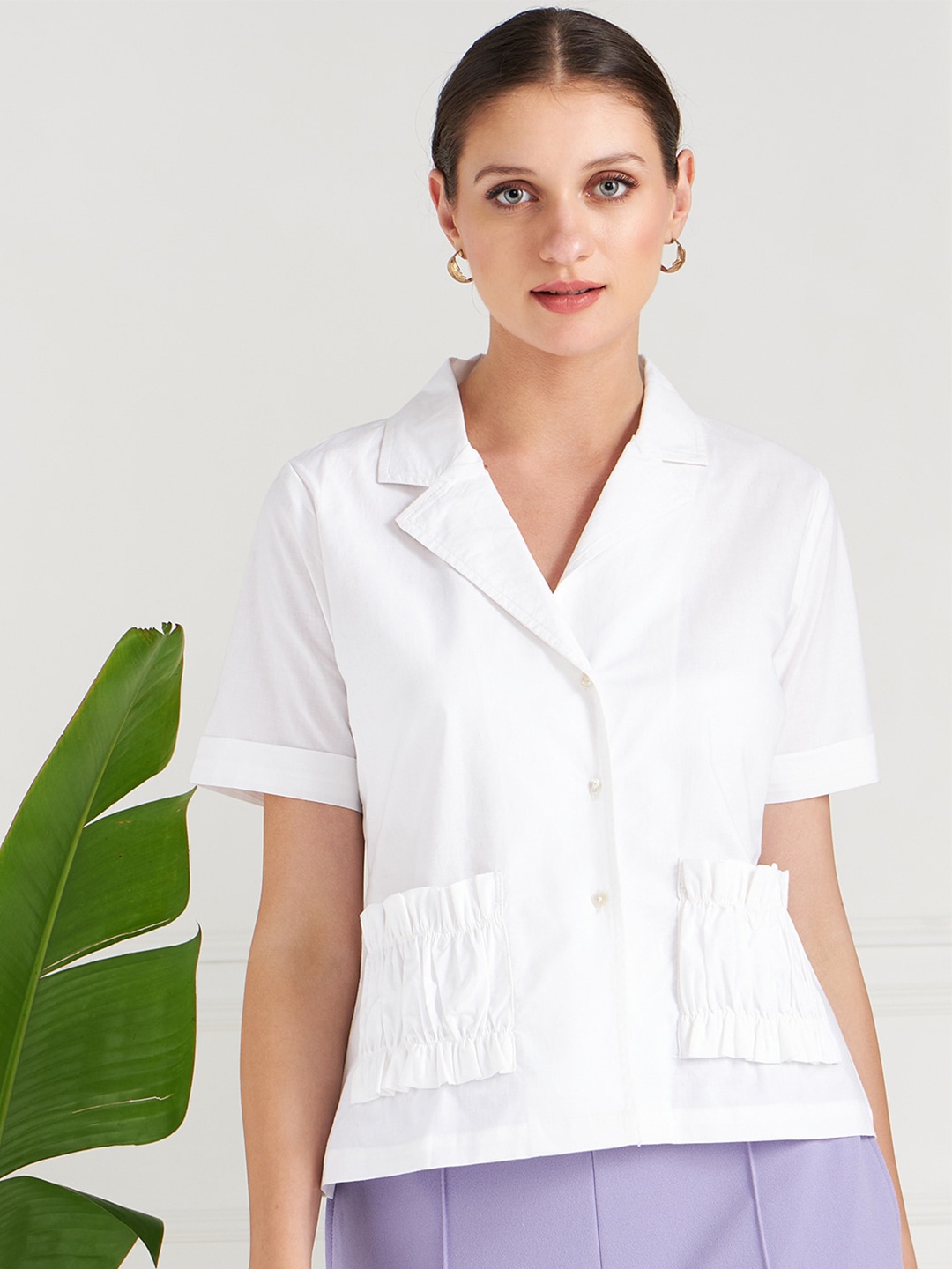 

Athena Immutable White Lapel Collar Shirt Style Cotton Top