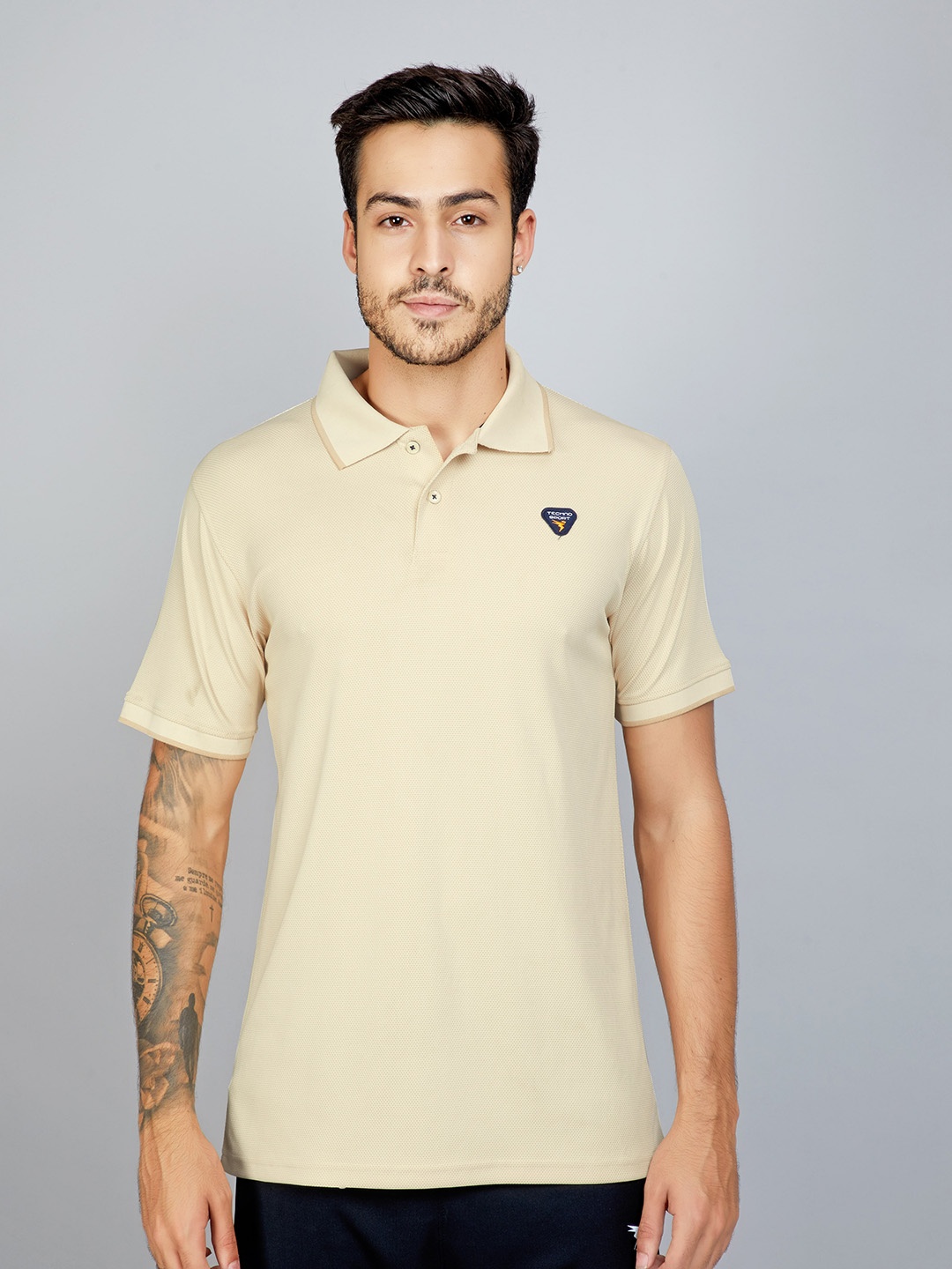 

Technosport Polo Collar Antimicrobial Slim Fit Sports T-Shirt, Taupe