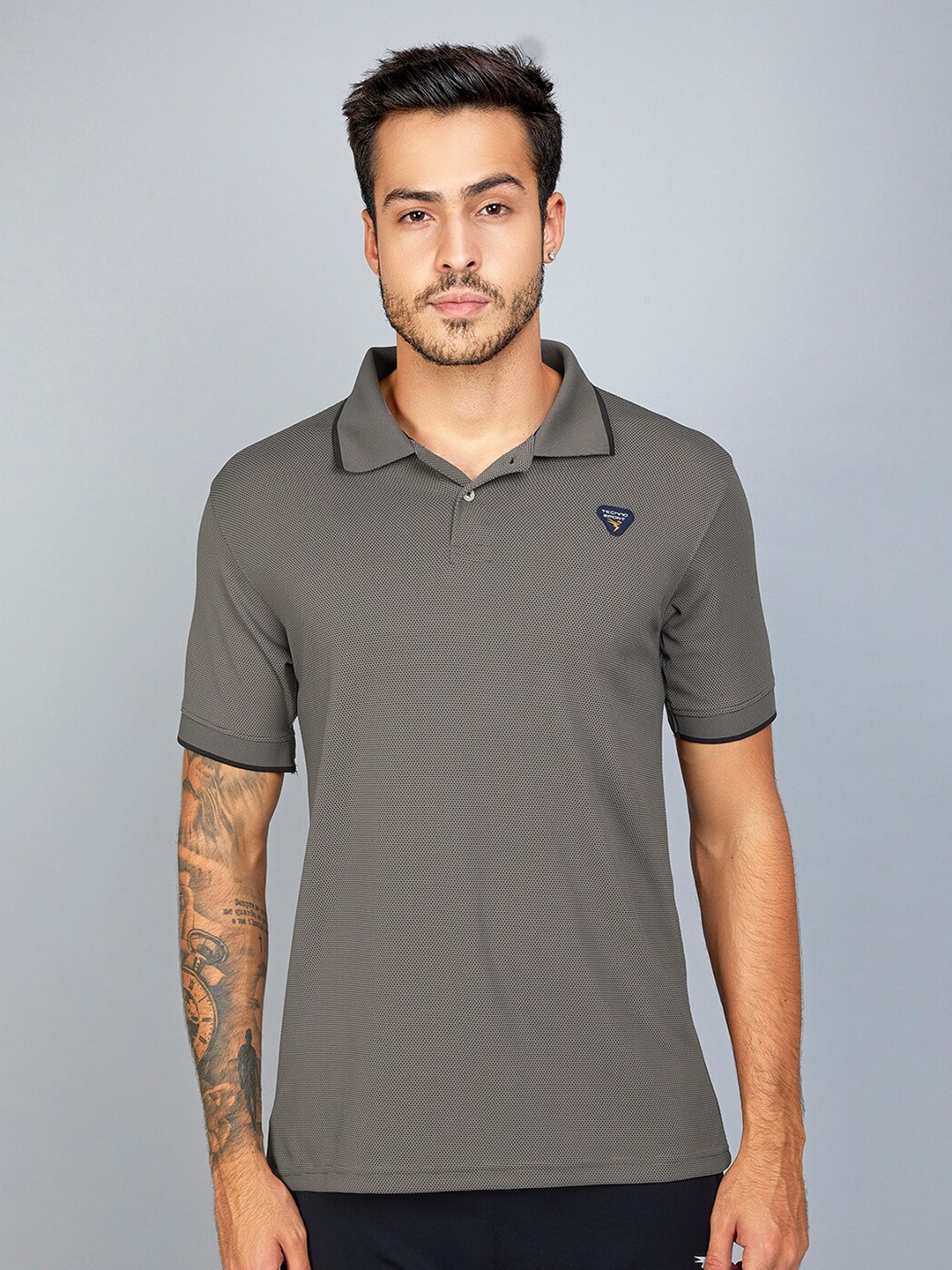 

Technosport Polo Collar Antimicrobial Slim Fit Sports T-shirt, Grey
