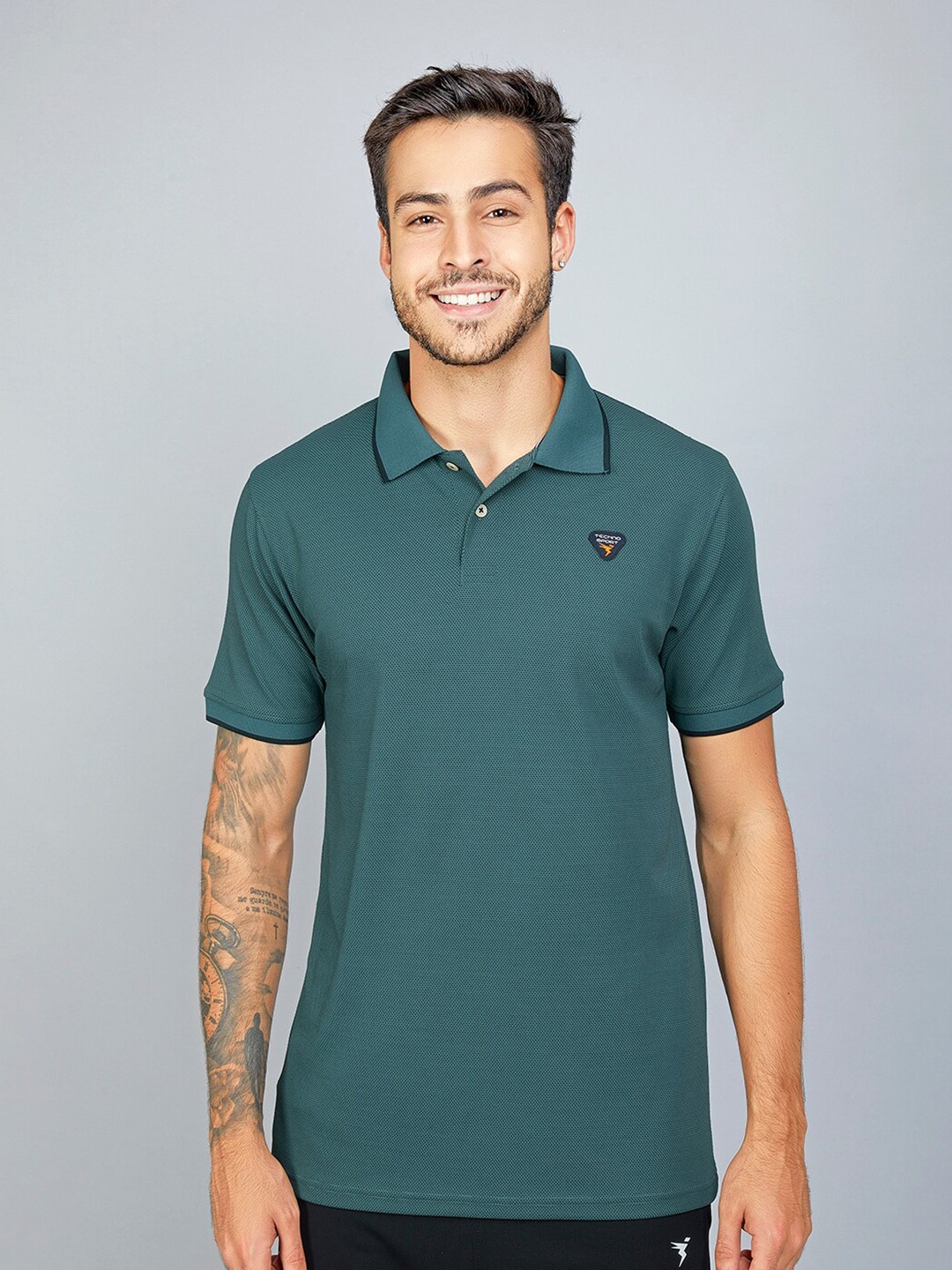 

Technosport Polo Collar Antimicrobial Slim Fit Sports T-shirt, Green