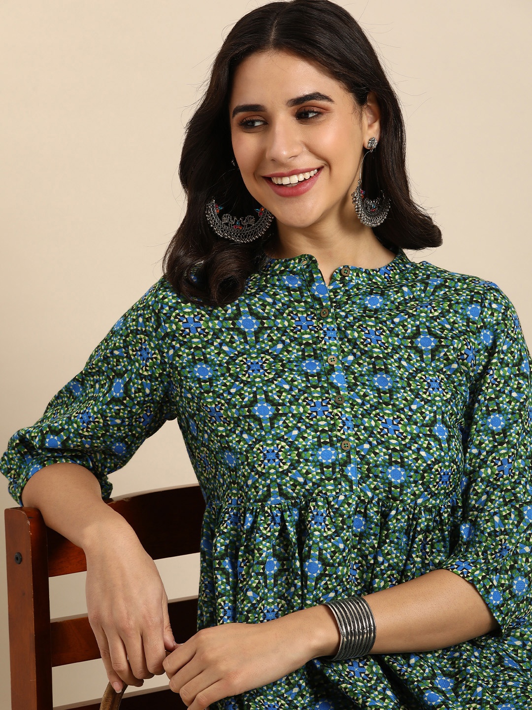 

Sangria Geometric Print Empire Dress, Multi