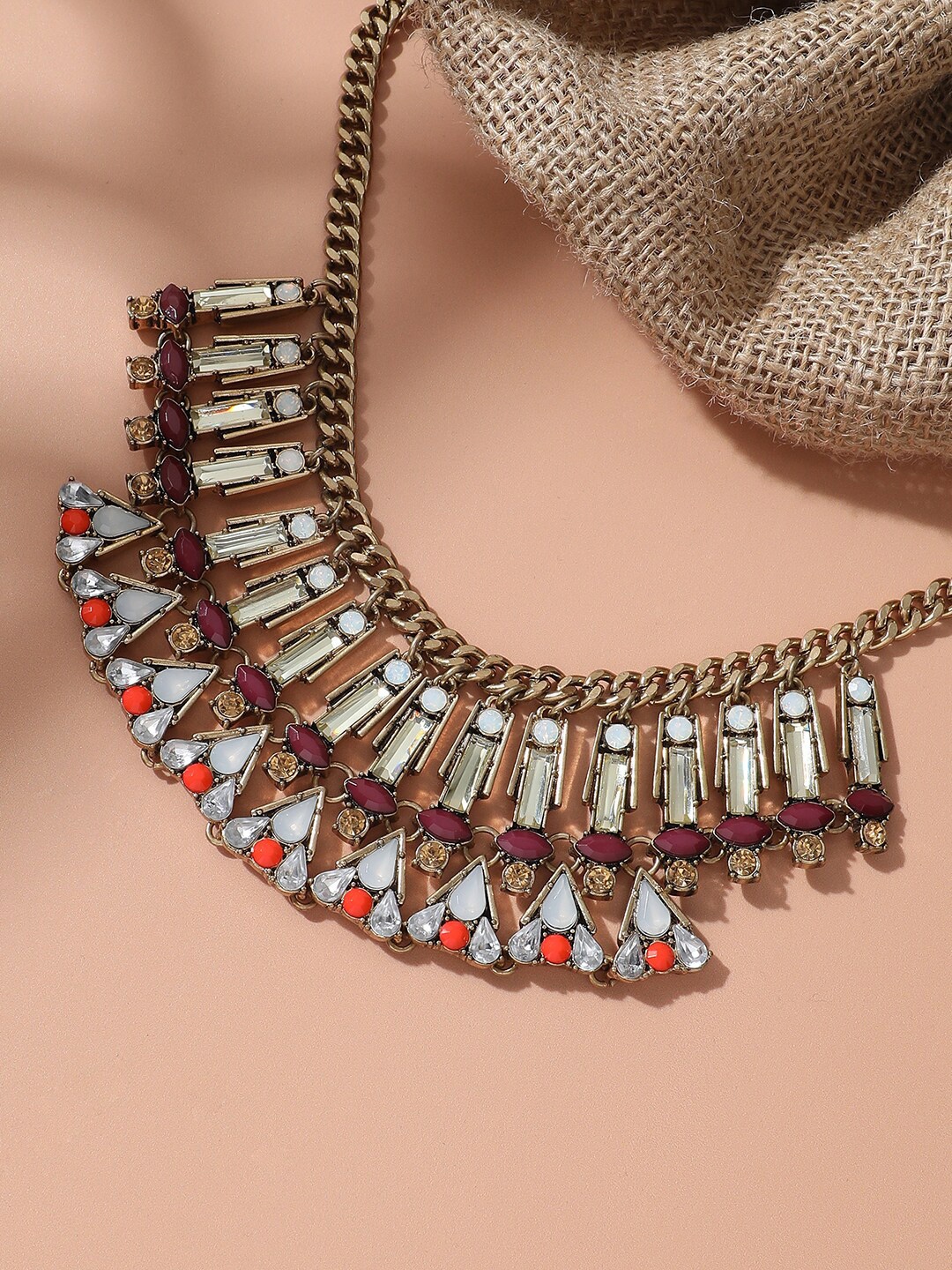 

SOHI Gold-Plated Statement Artificial Stones Necklace