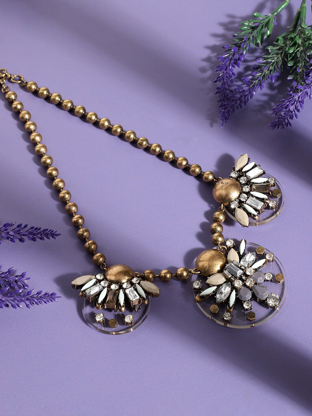 

SOHI Gold-Plated Stone Studded Necklace