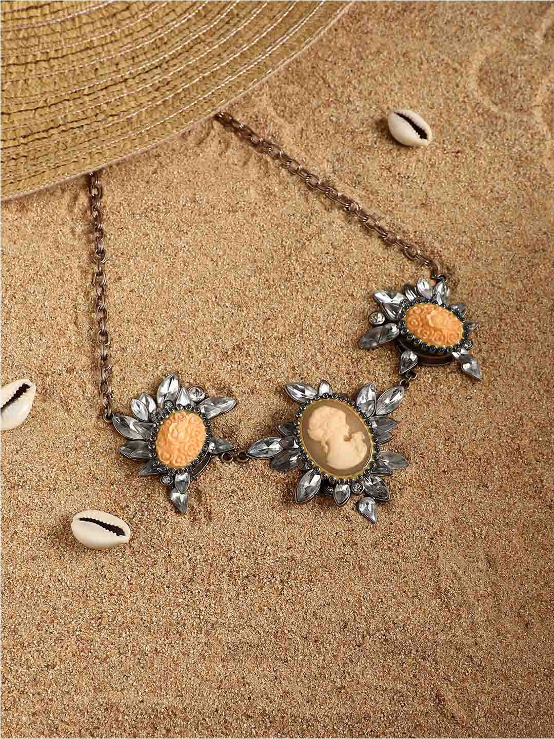 

SOHI Gold-Plated Stone Studded Statement Necklace, Silver