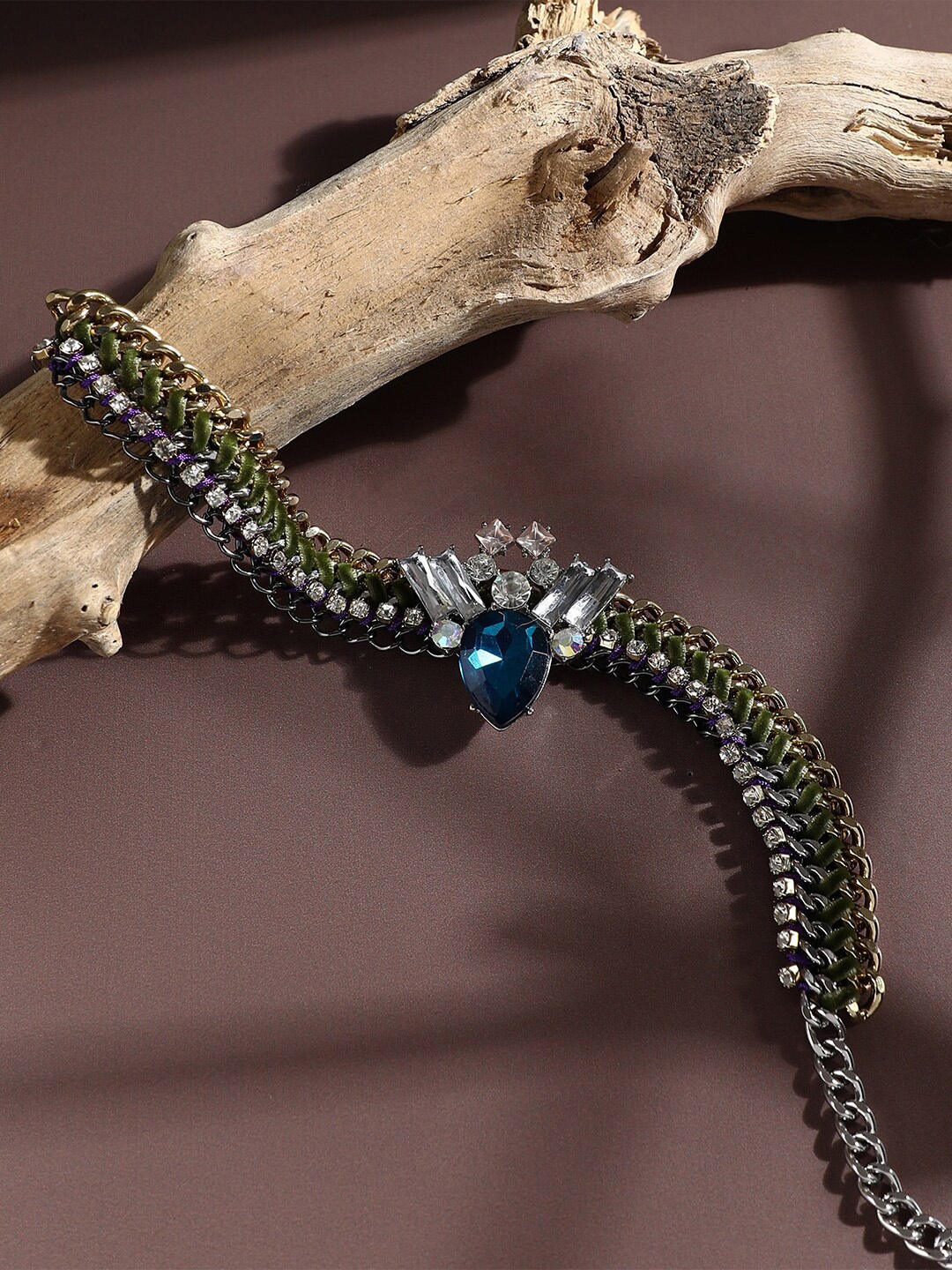 

SOHI Silver-Plated Stone-Studded Necklace