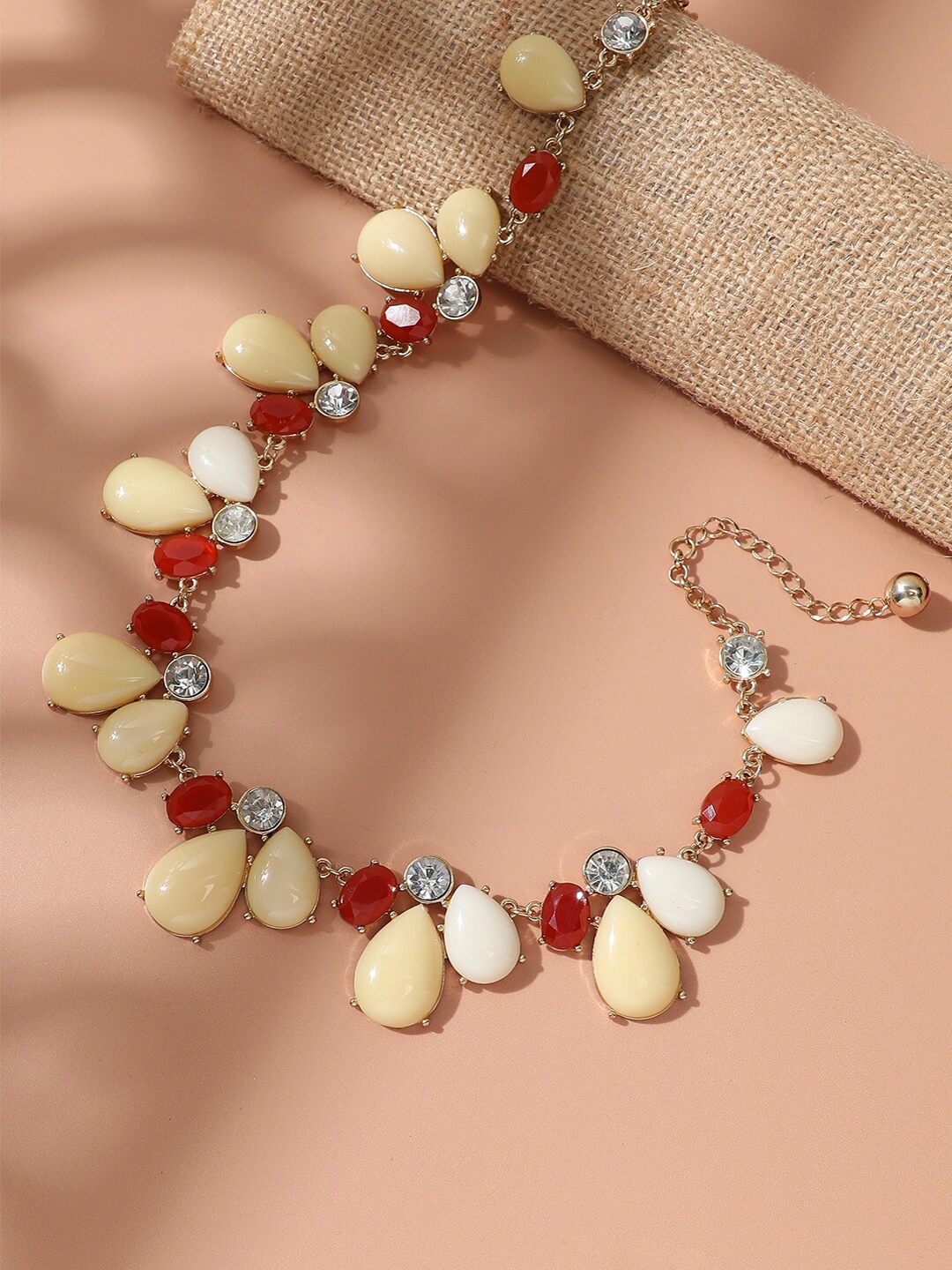 

SOHI Gold-Plated Stone Studded Necklace, Red