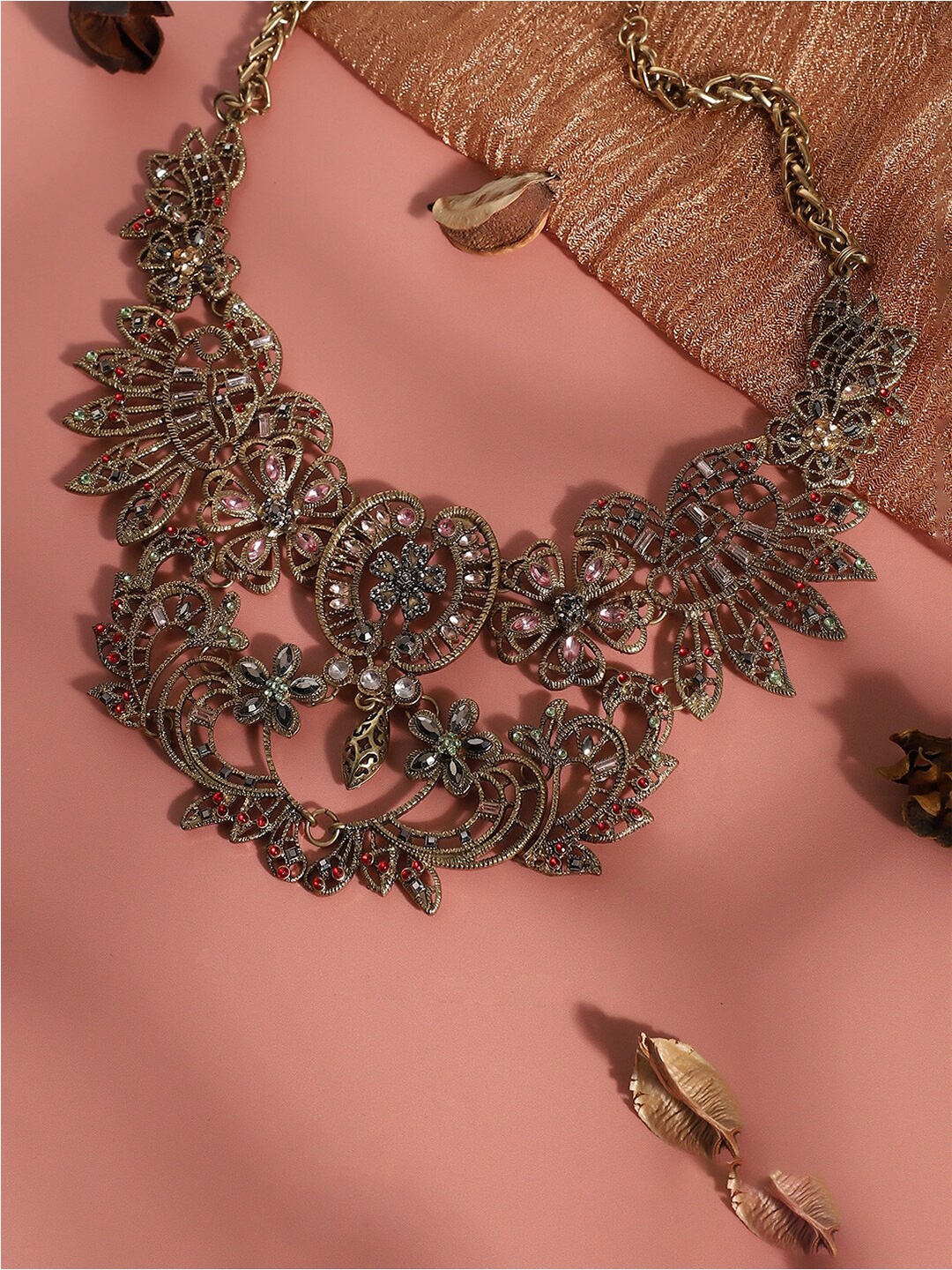 

SOHI Gold-Plated Stone Studded Statement Necklace