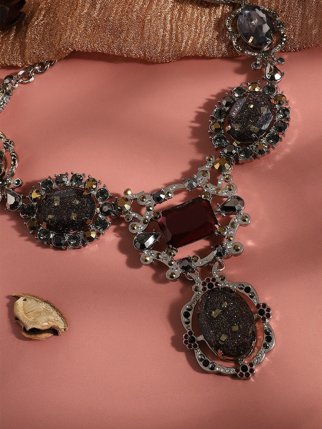 

SOHI Silver-Plated Stone Studded Necklace
