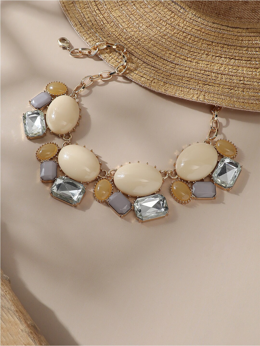 

SOHI Gold-Plated Stone Studded Statement Necklace