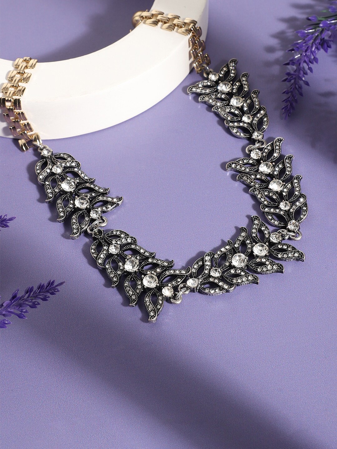 

SOHI Silver-Plated Stone Studded Necklace