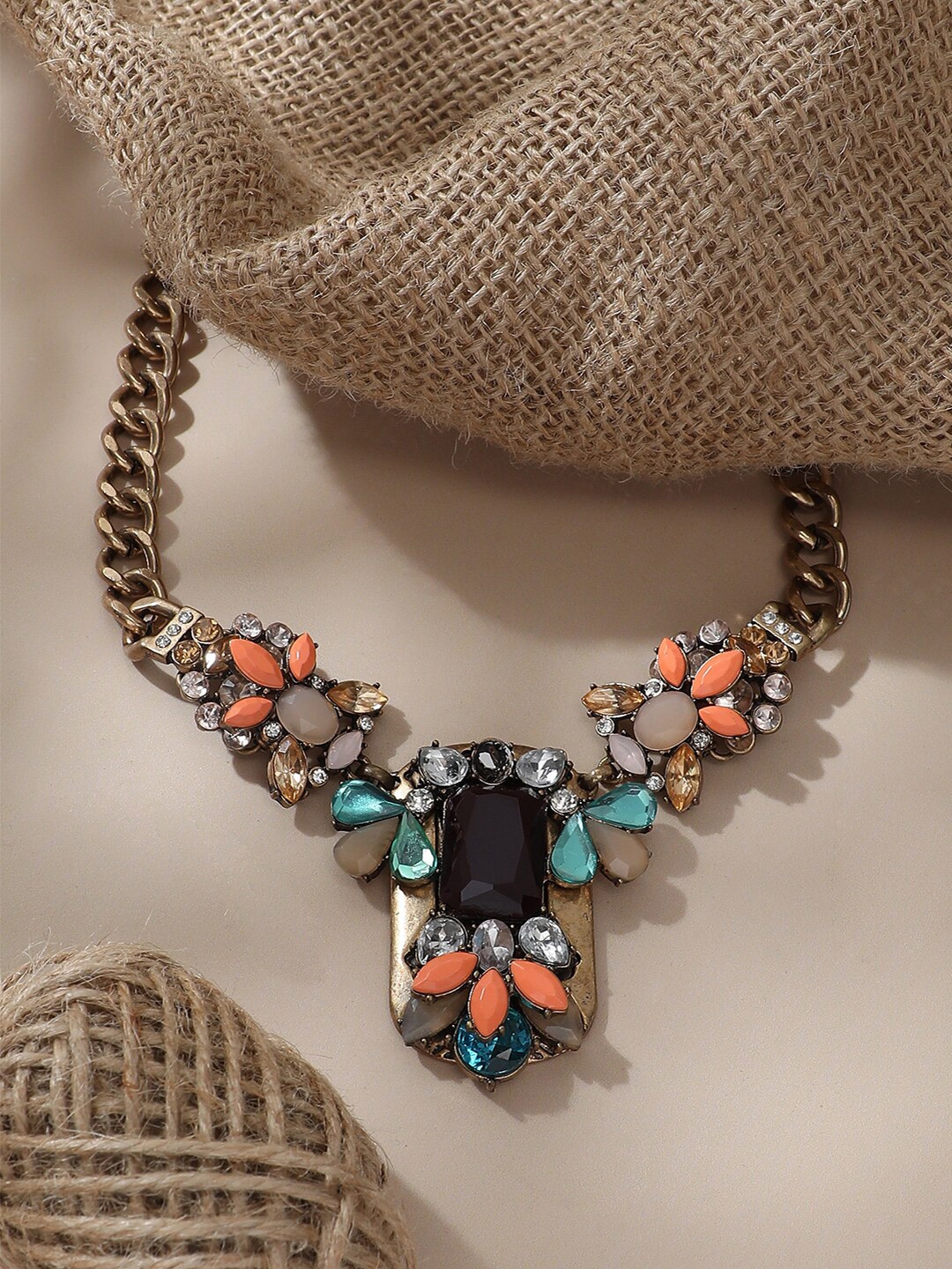

SOHI Gold-Plated Stone Studded Necklace