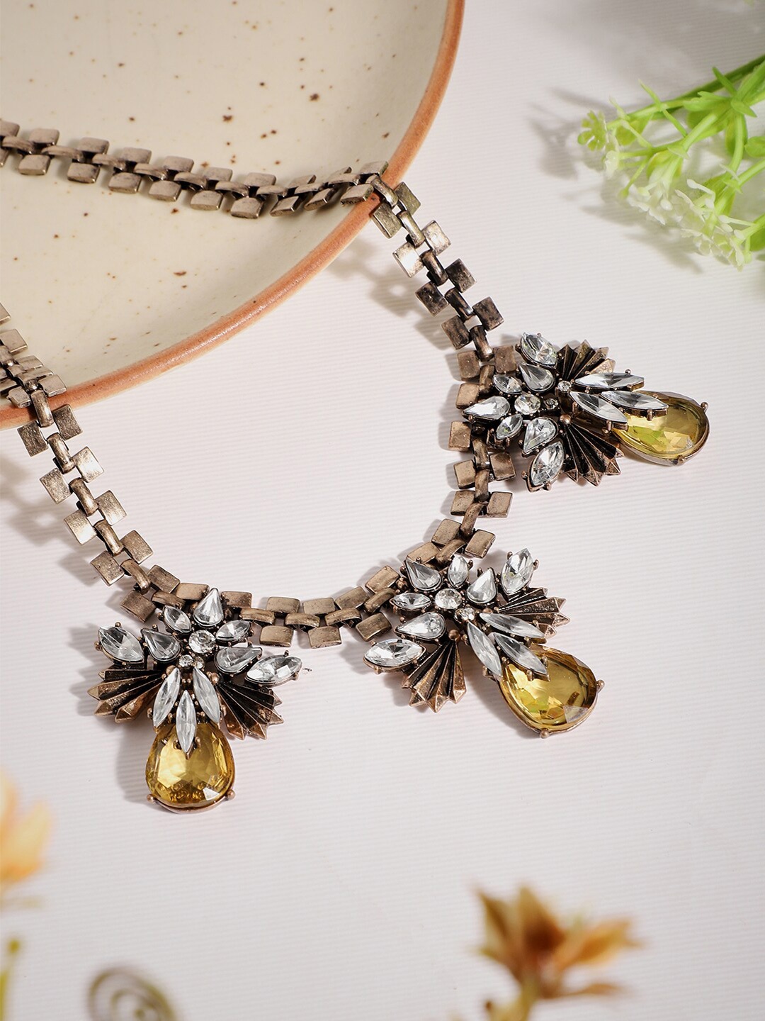 

SOHI Gold-Plated Stone Studded Necklace