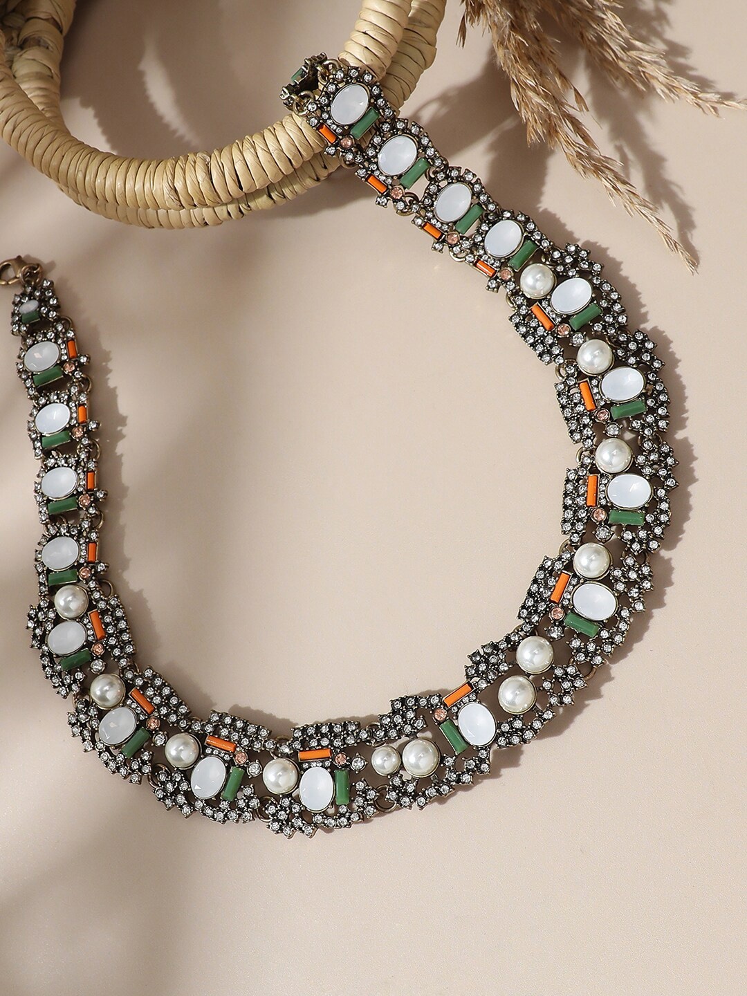 

SOHI Gold-Plated Stone Studded Necklace
