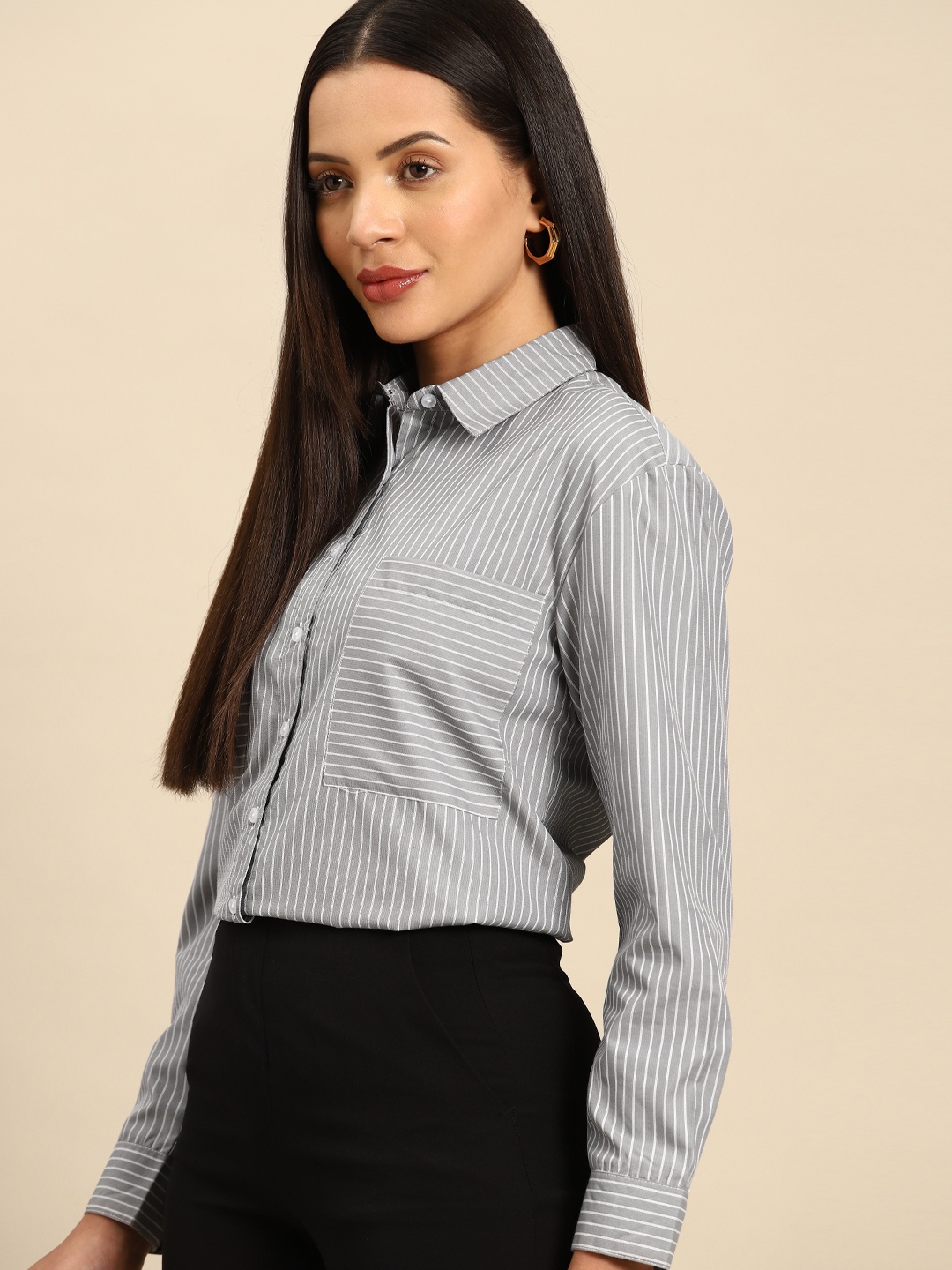 

DENNISON Women Smart Opaque Striped Formal Shirt, Grey