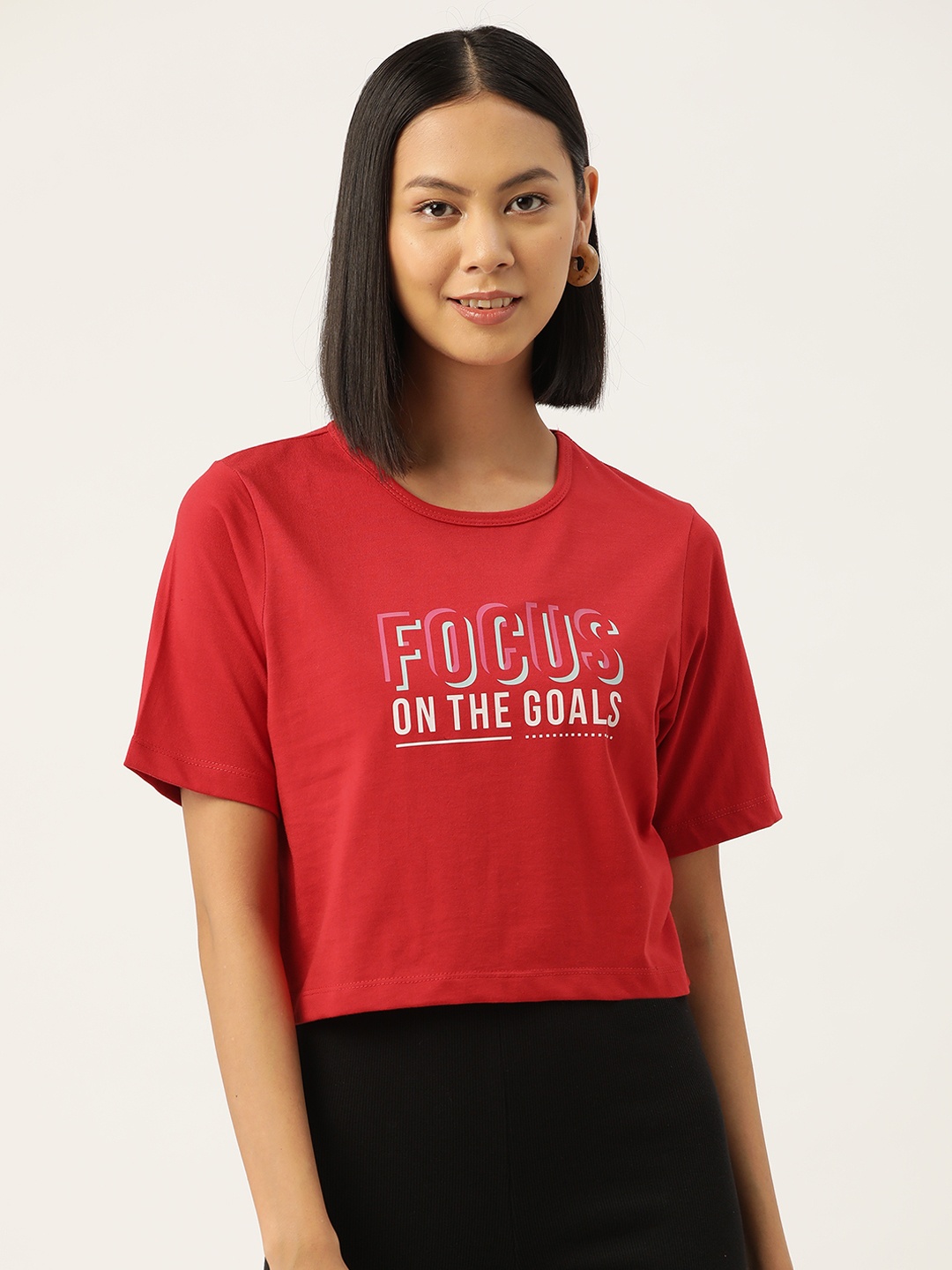 

Slenor Women Graphic Printed Pure Cotton Crop T-shirt, Red