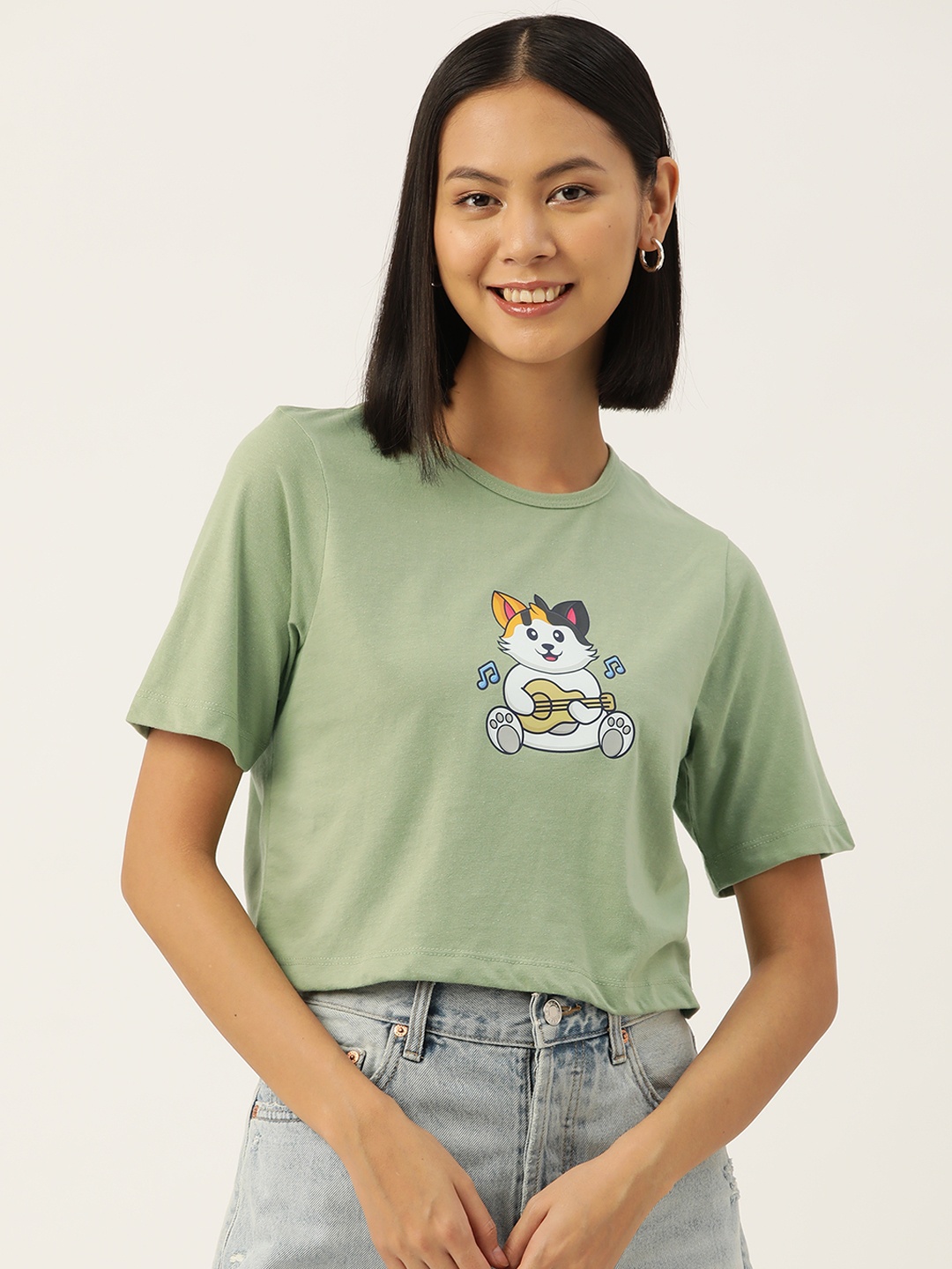 

Slenor Women Green Printed Pure Cotton T-shirt