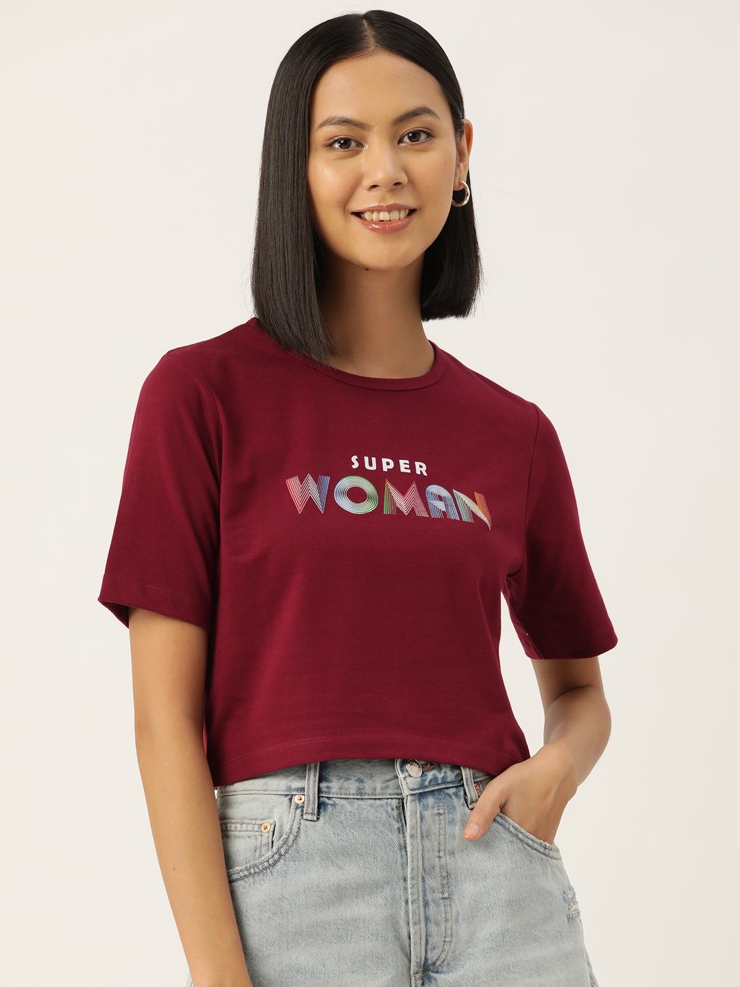

Slenor Women Maroon Printed Pure Cotton T-shirt
