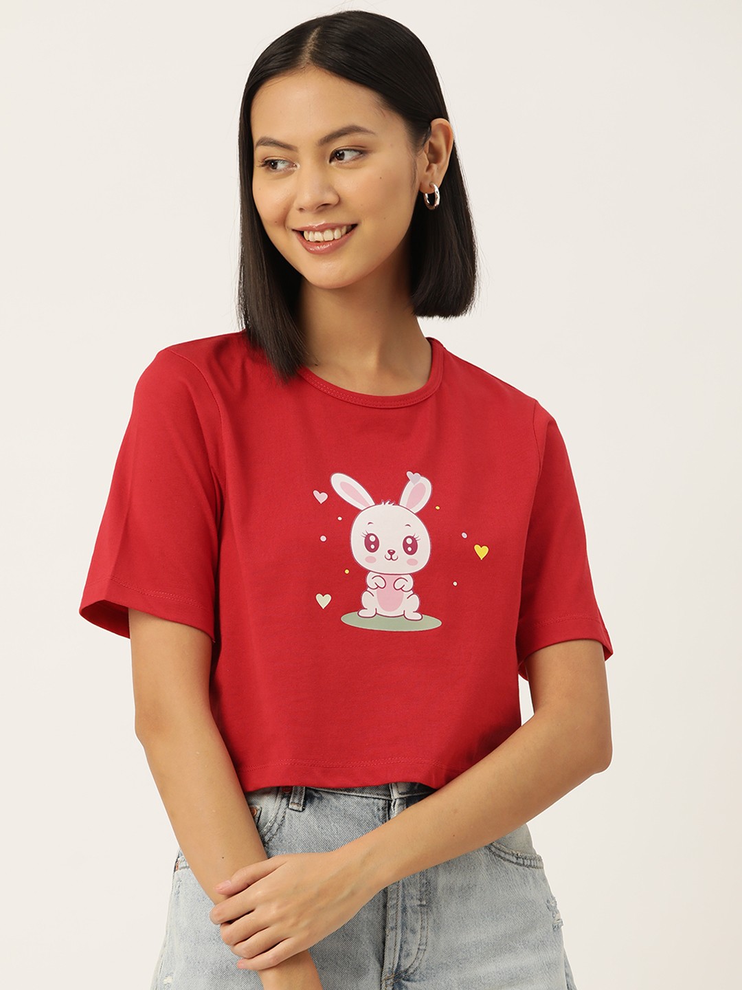 

Slenor Women Red Printed Pure Cotton T-shirt