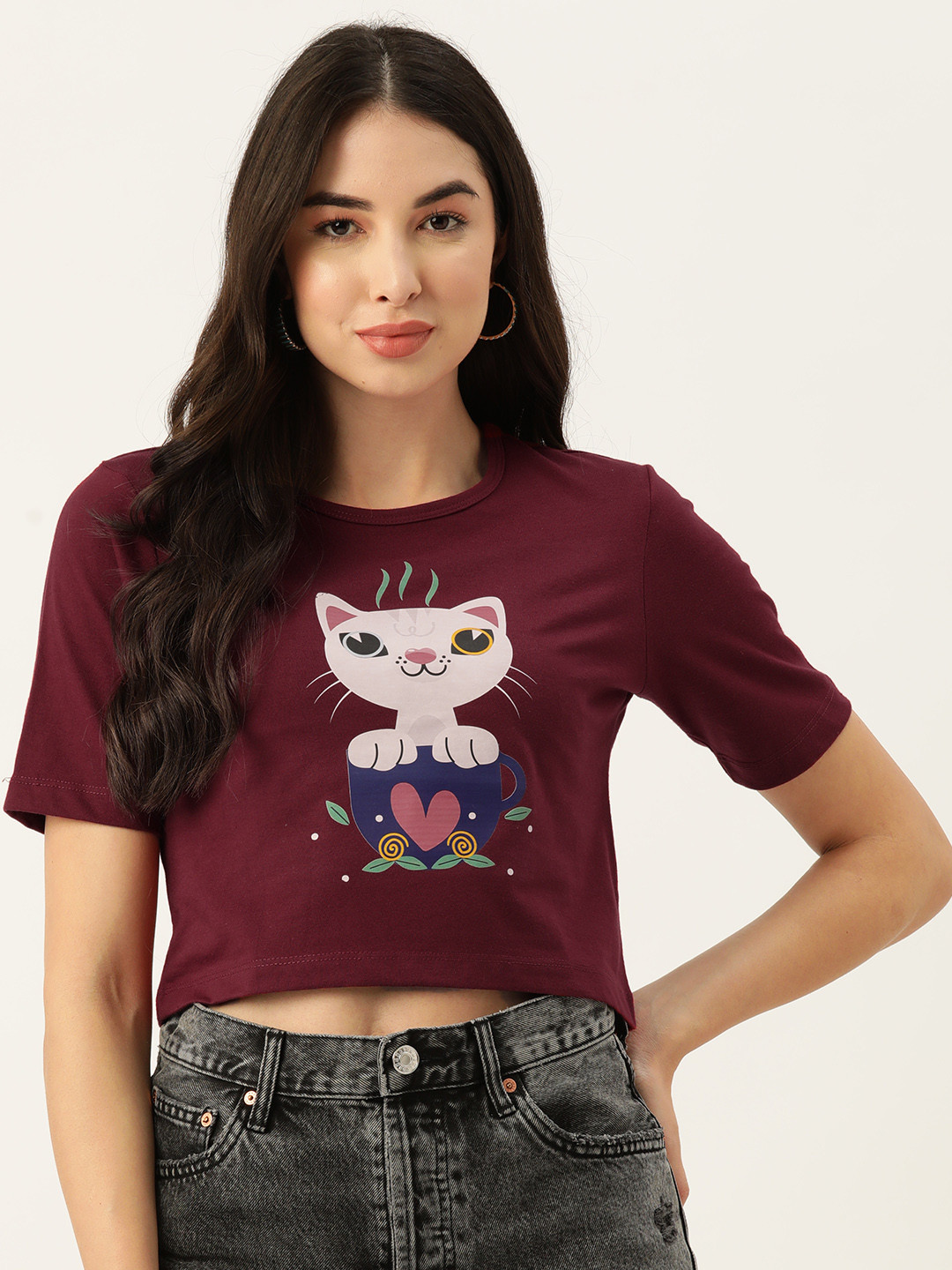 

Slenor Women Maroon Printed Pure Cotton T-shirt