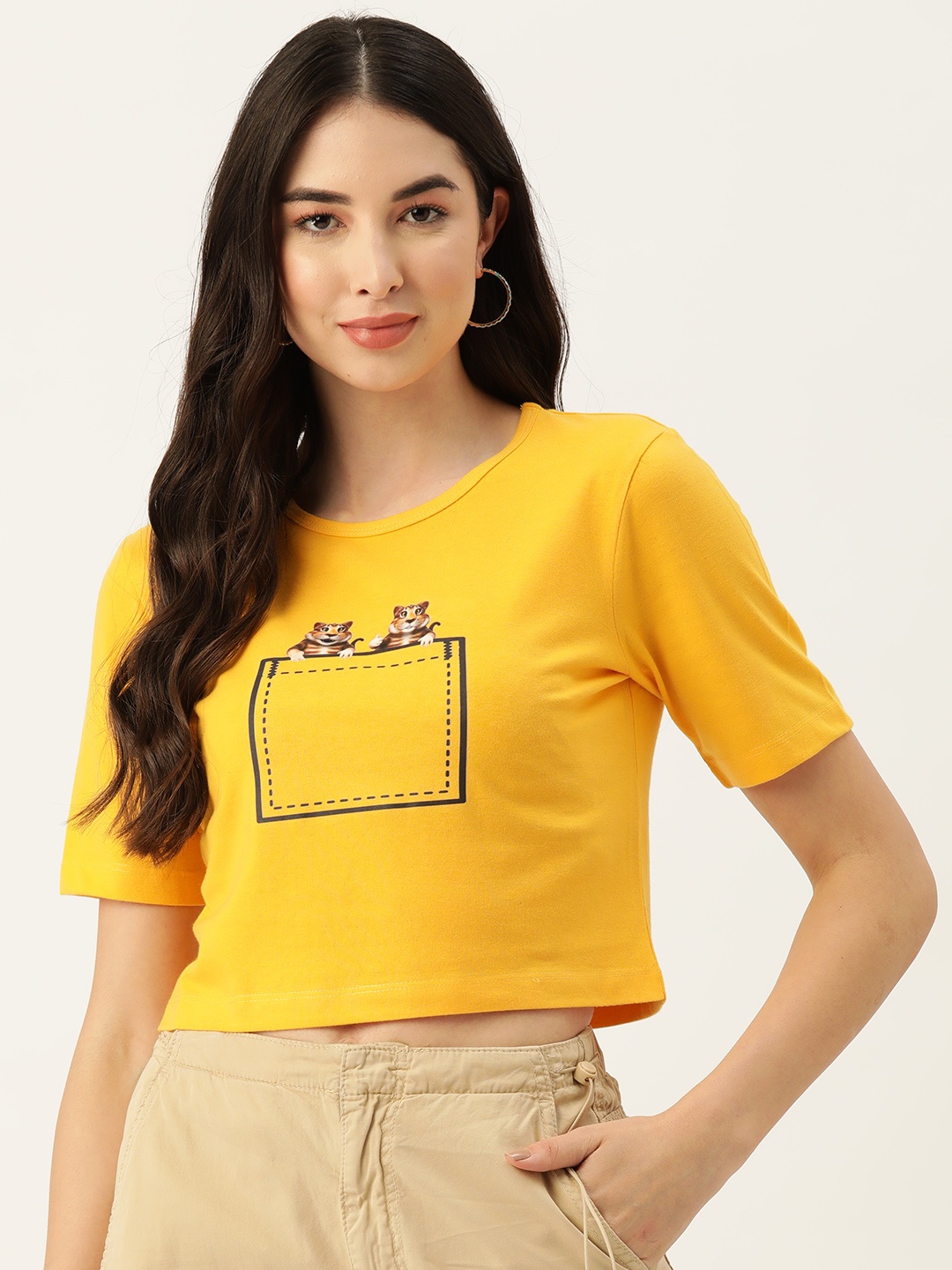 

Slenor Women Yellow Printed Pure Cotton T-shirt