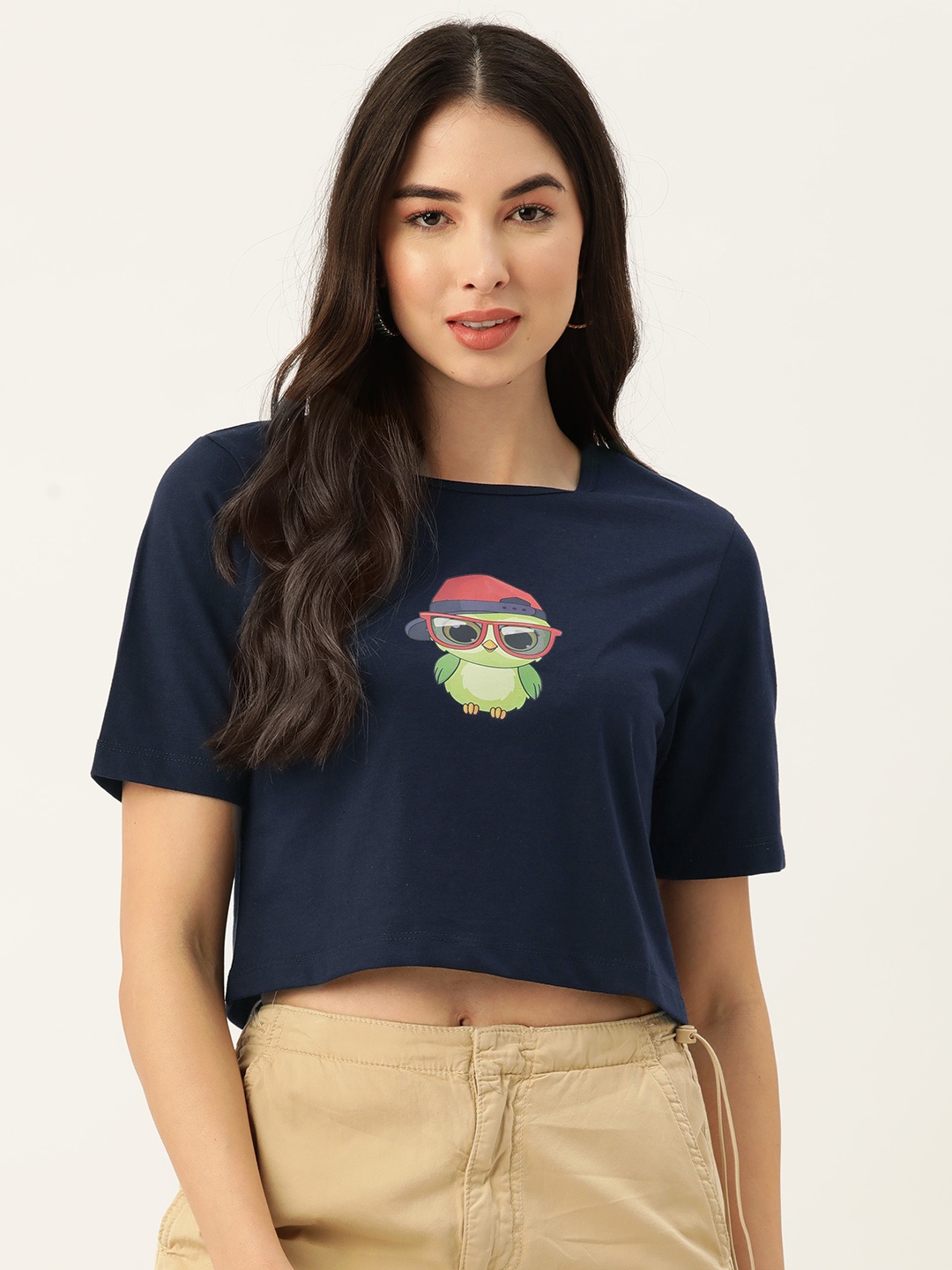 

Slenor Women Navy Blue Printed Pure Cotton T-shirt