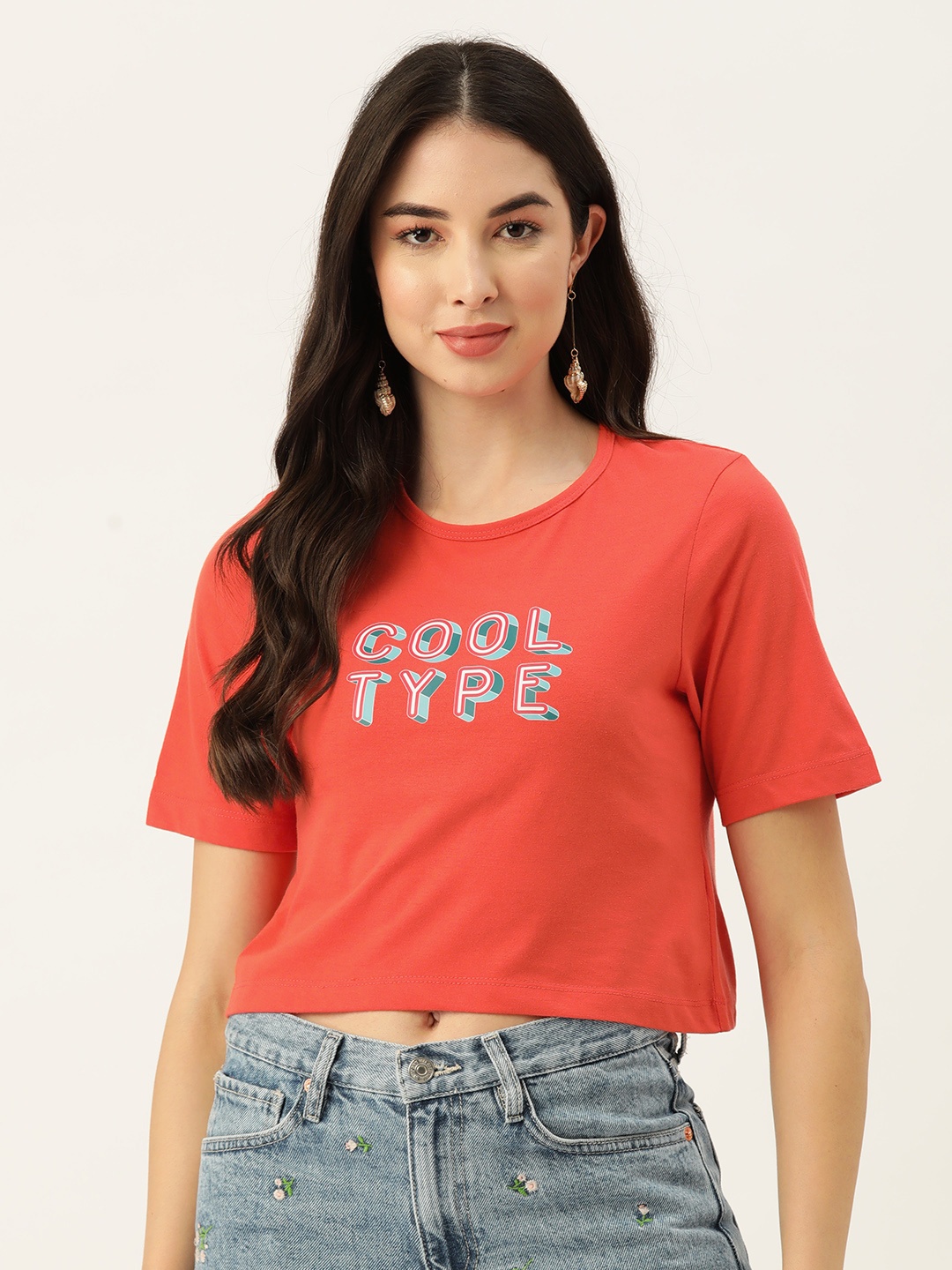

Slenor Women Typography Printed Pure Cotton T-shirt, Orange