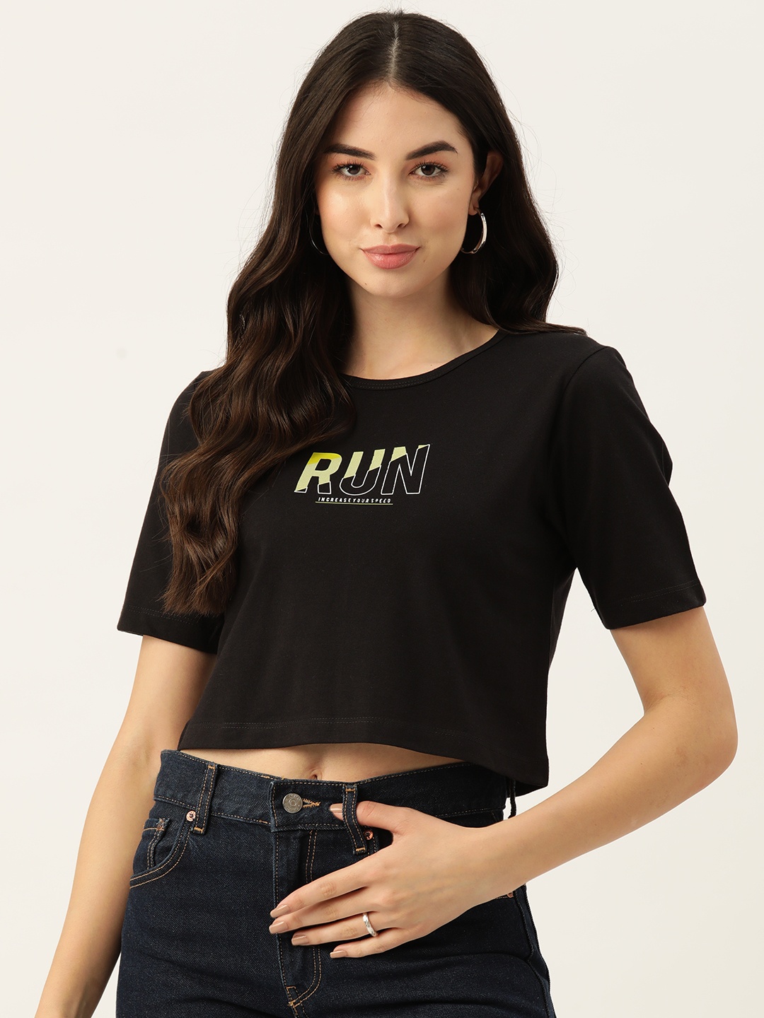 

Slenor Women Black Printed Pure Cotton T-shirt