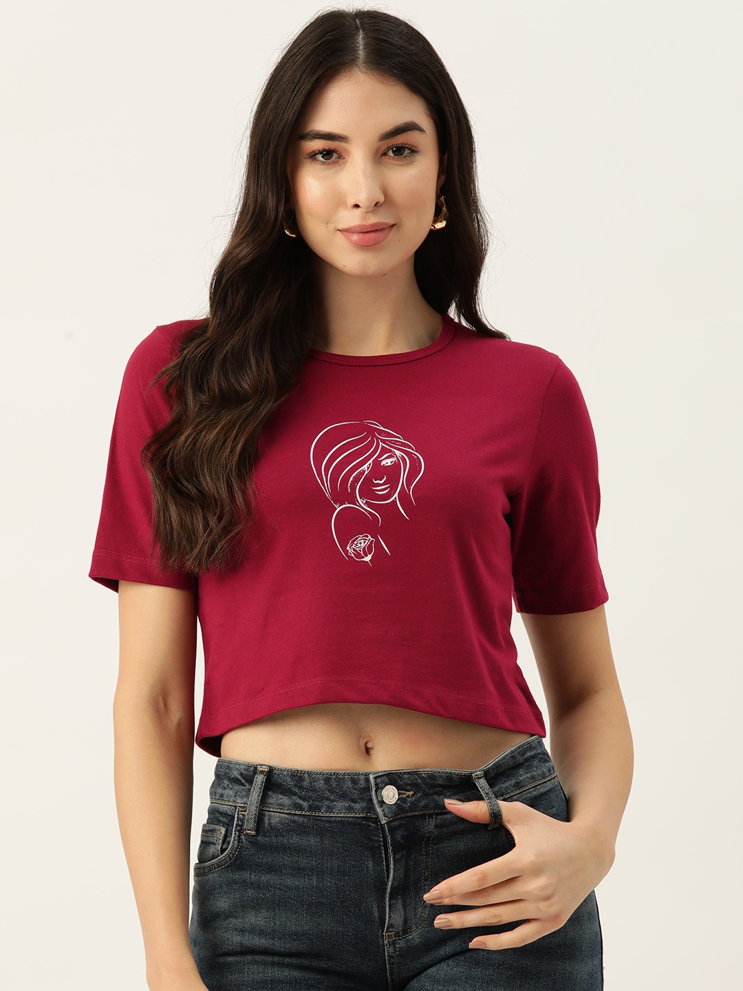 

Slenor Women Maroon Printed Pure Cotton T-shirt