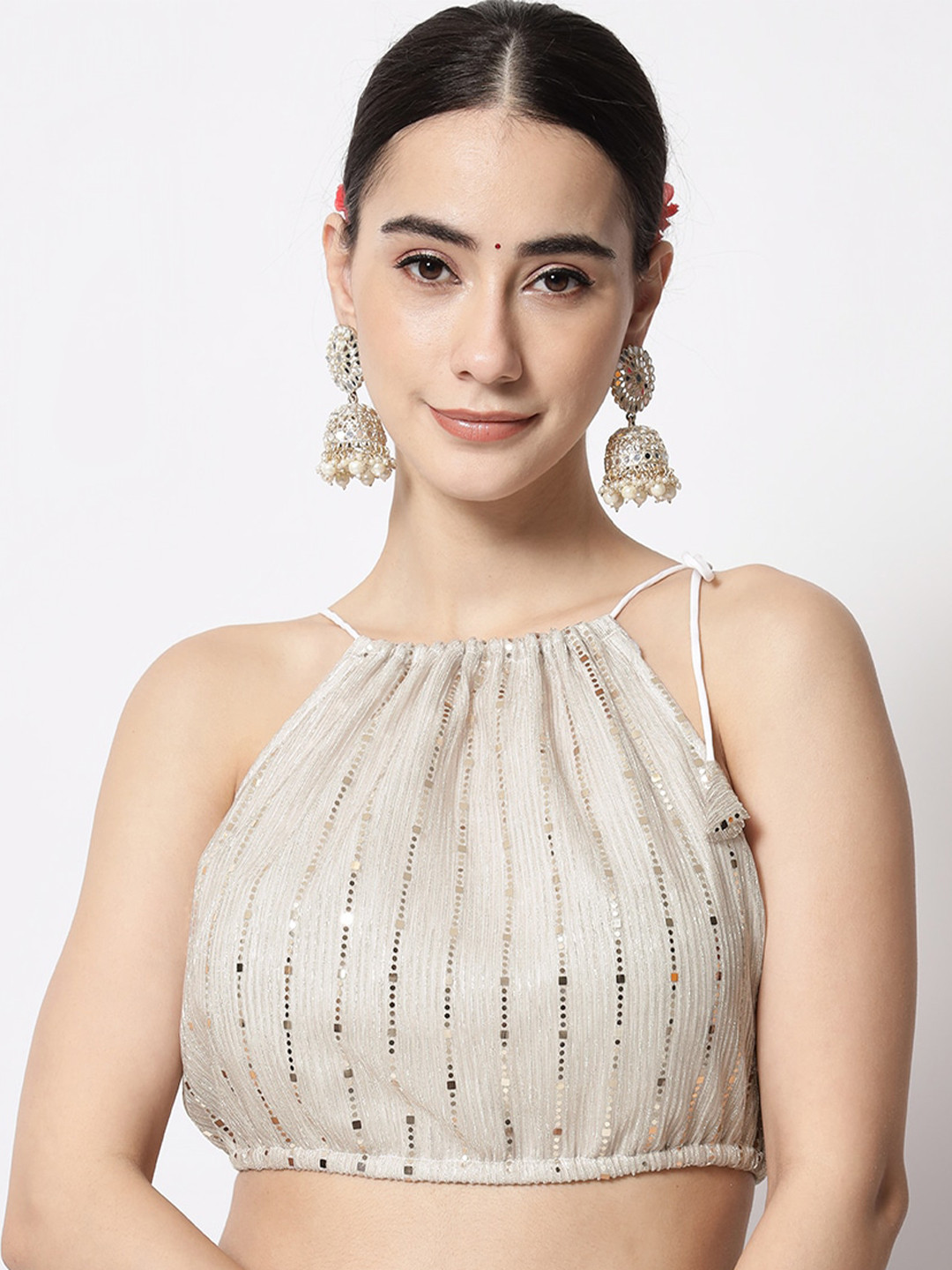 

studio rasa Sequinned Embellished Crop Top, Silver