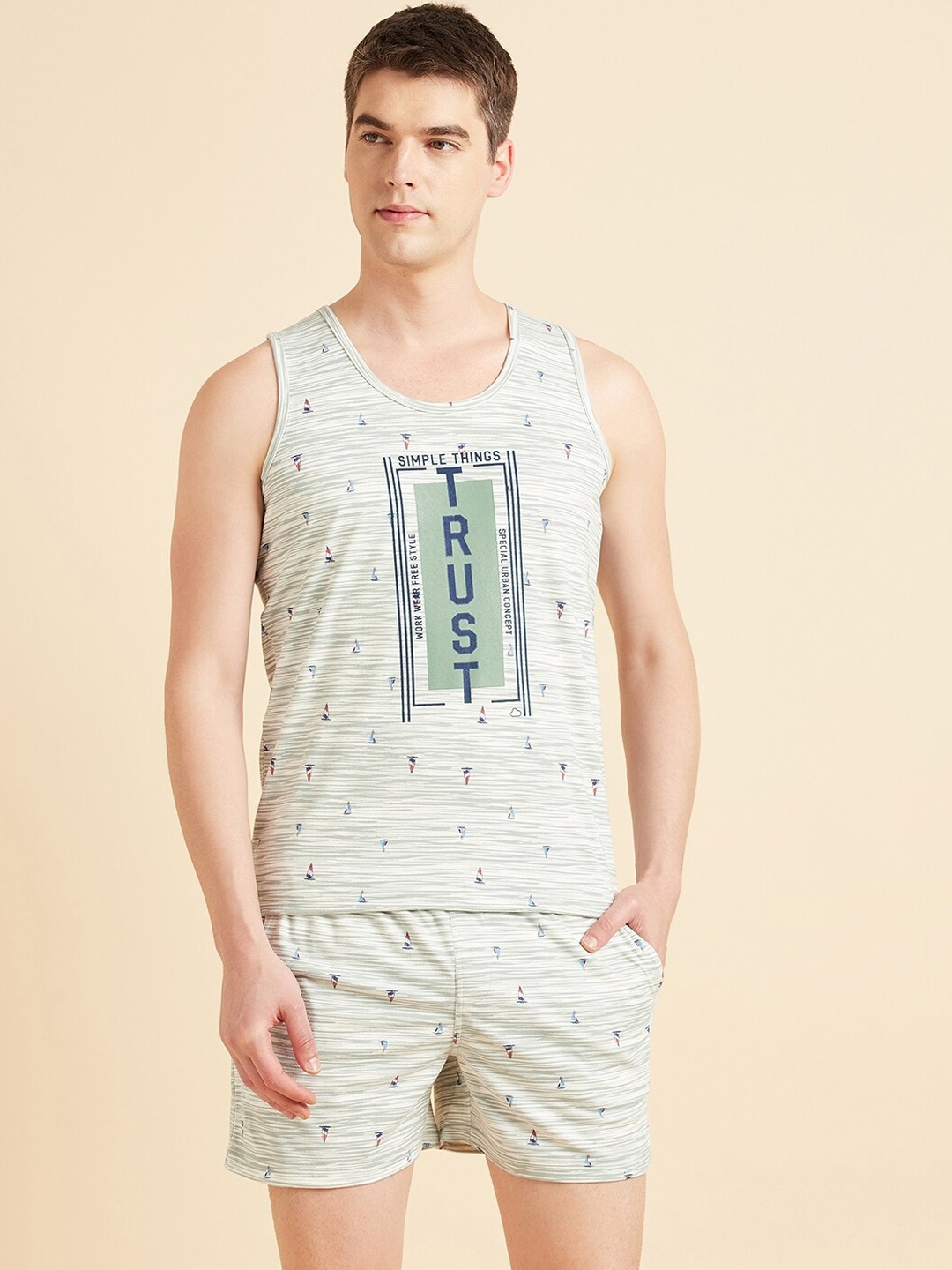 

Sweet Dreams Green Typography Printed Sleeveless Lounge T-shirt