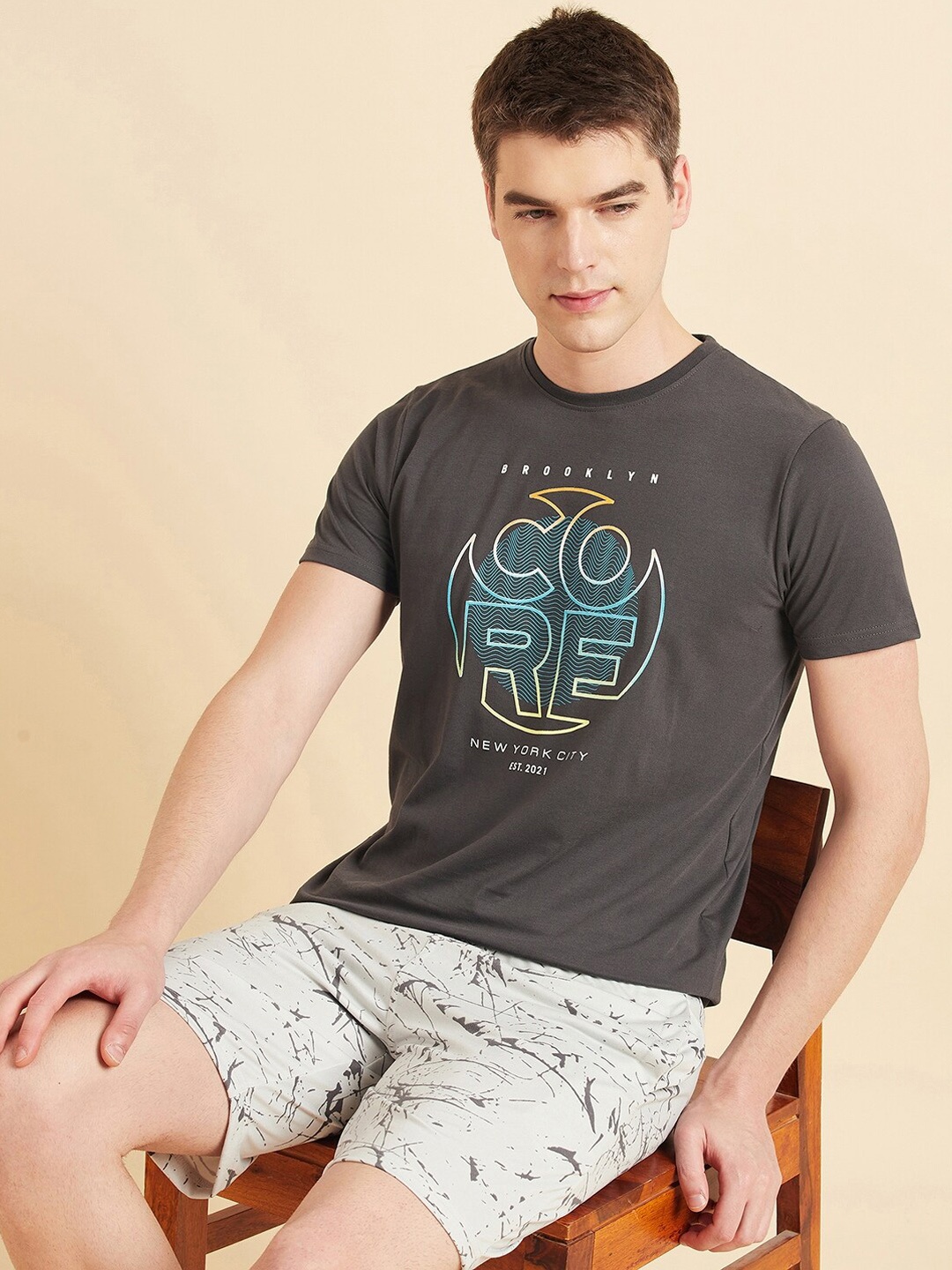 

Sweet Dreams Grey & White Typography Printed Night Suit