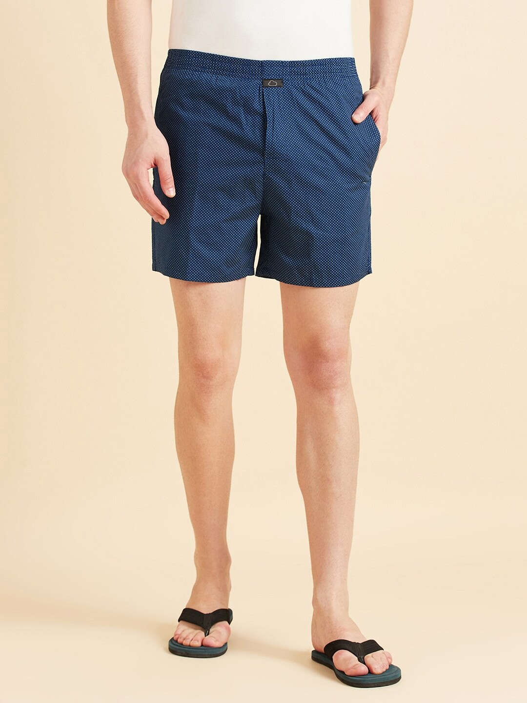 

Sweet Dreams Men Navy Blue & White Polka Dots Printed Cotton Lounge Shorts