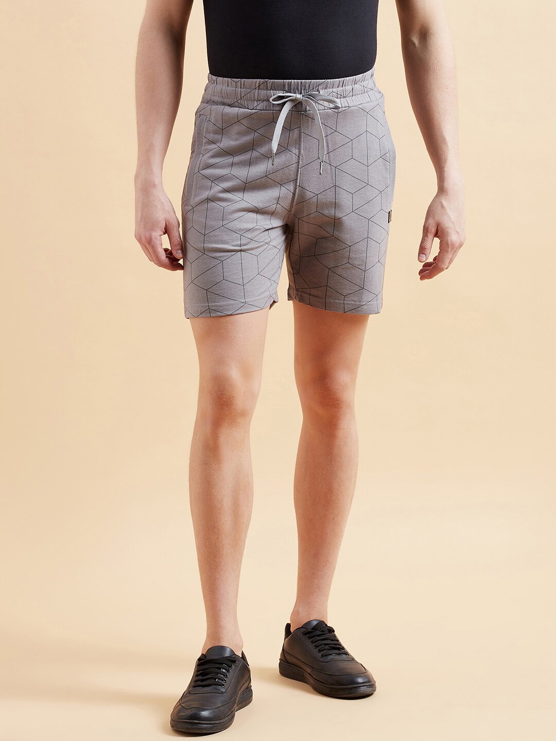 

Sweet Dreams Men Grey & Black Printed Cotton Lounge Shorts