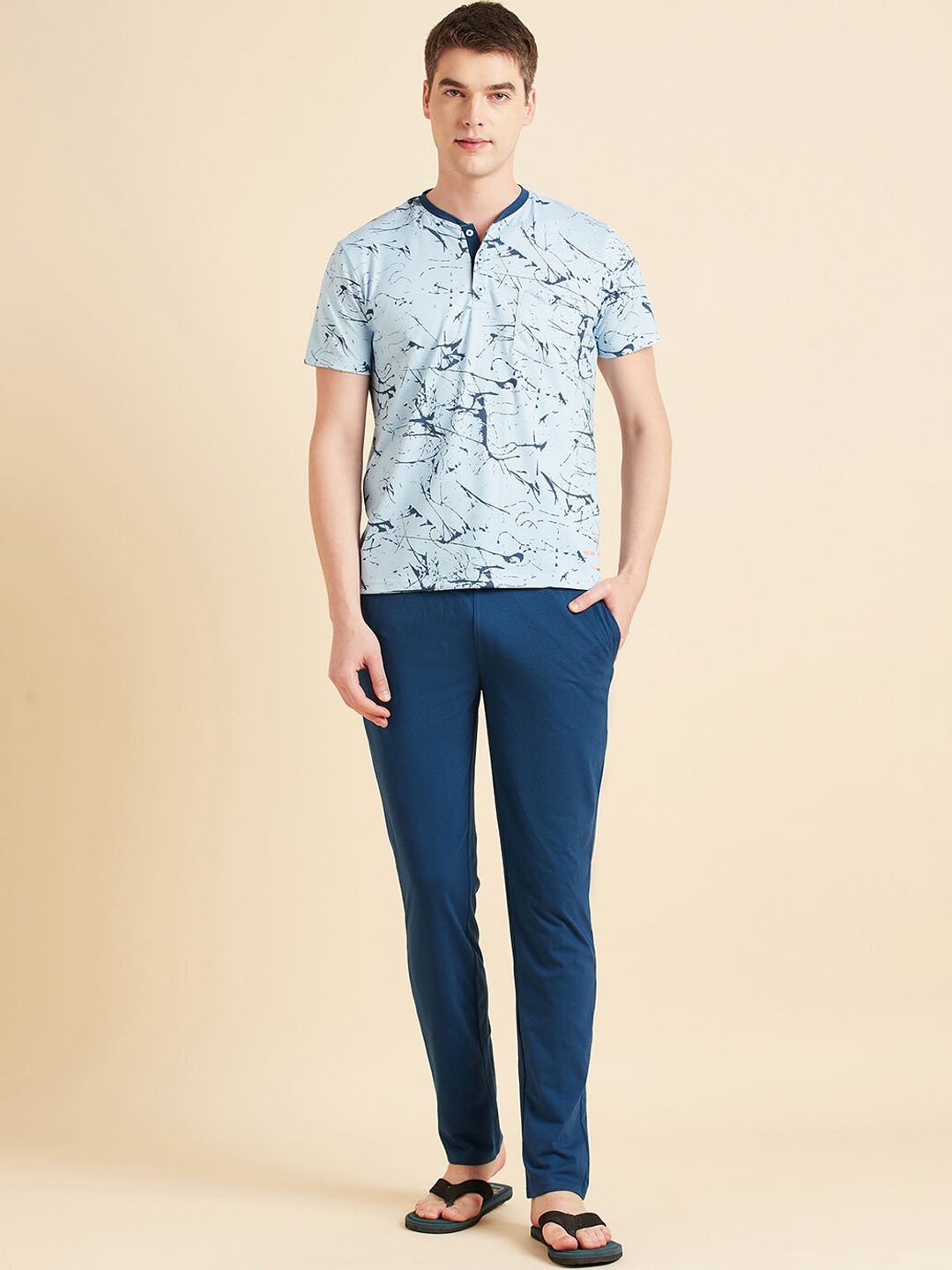 

Sweet Dreams Navy Blue Abstract Printed Night Suit