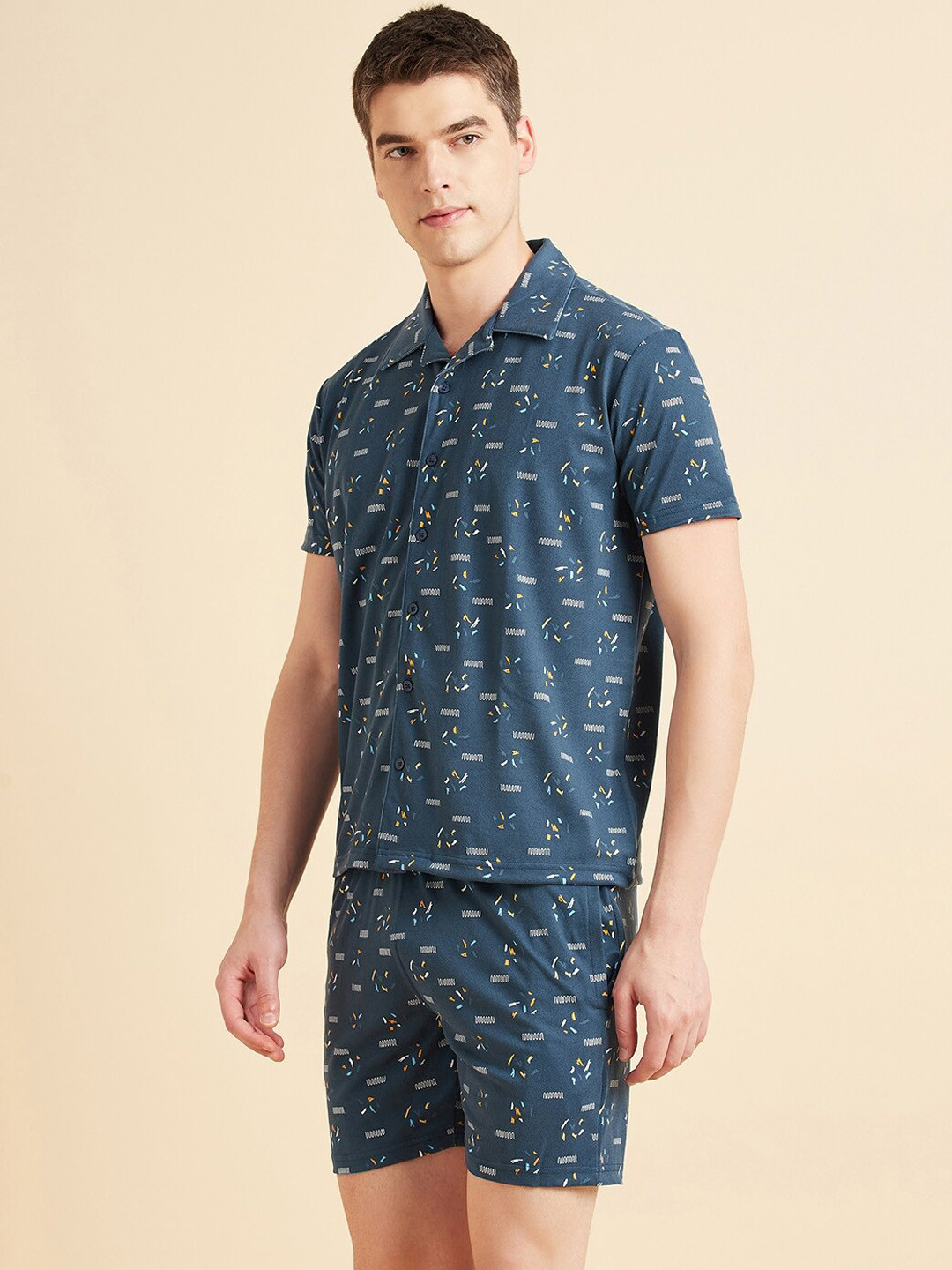

Sweet Dreams Navy Blue & White Conversational Printed Night Suit