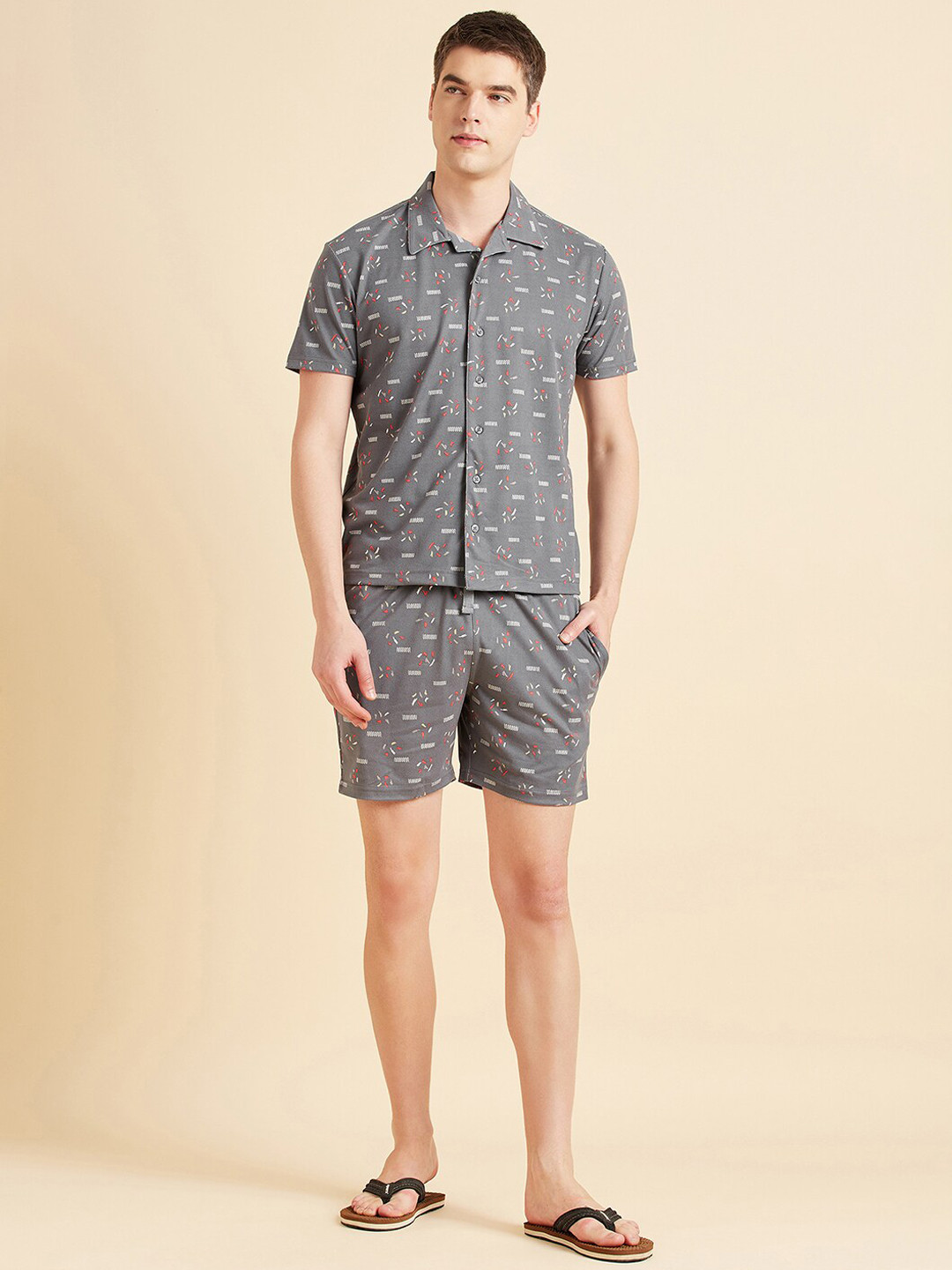 

Sweet Dreams Grey & White Conversational Printed Night Suit