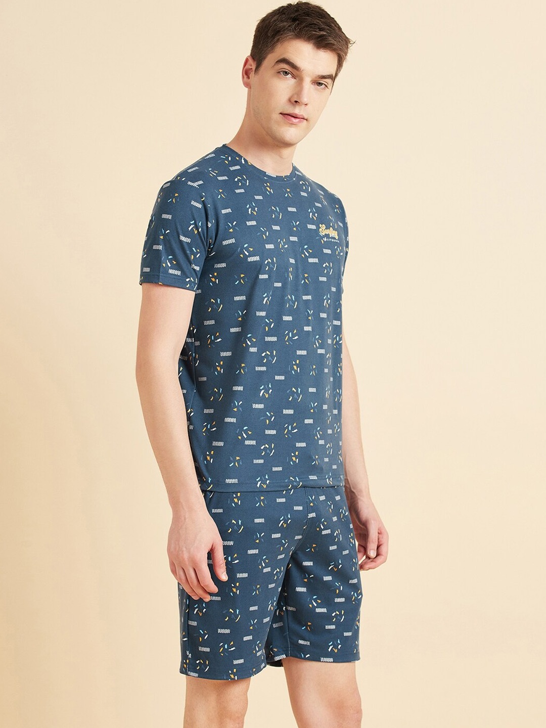 

Sweet Dreams Navy Blue & White Conversational Printed Night Suit