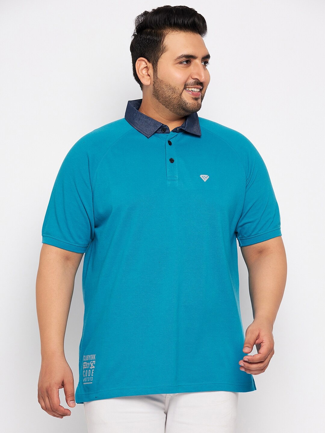 

Club York Plus Size Polo Collar T-shirt, Blue