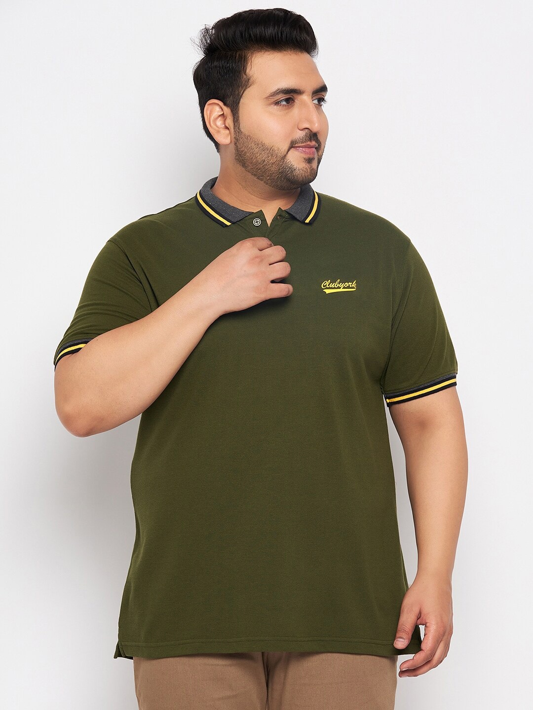 

Club York Plus Size Polo Collar T-shirt, Olive