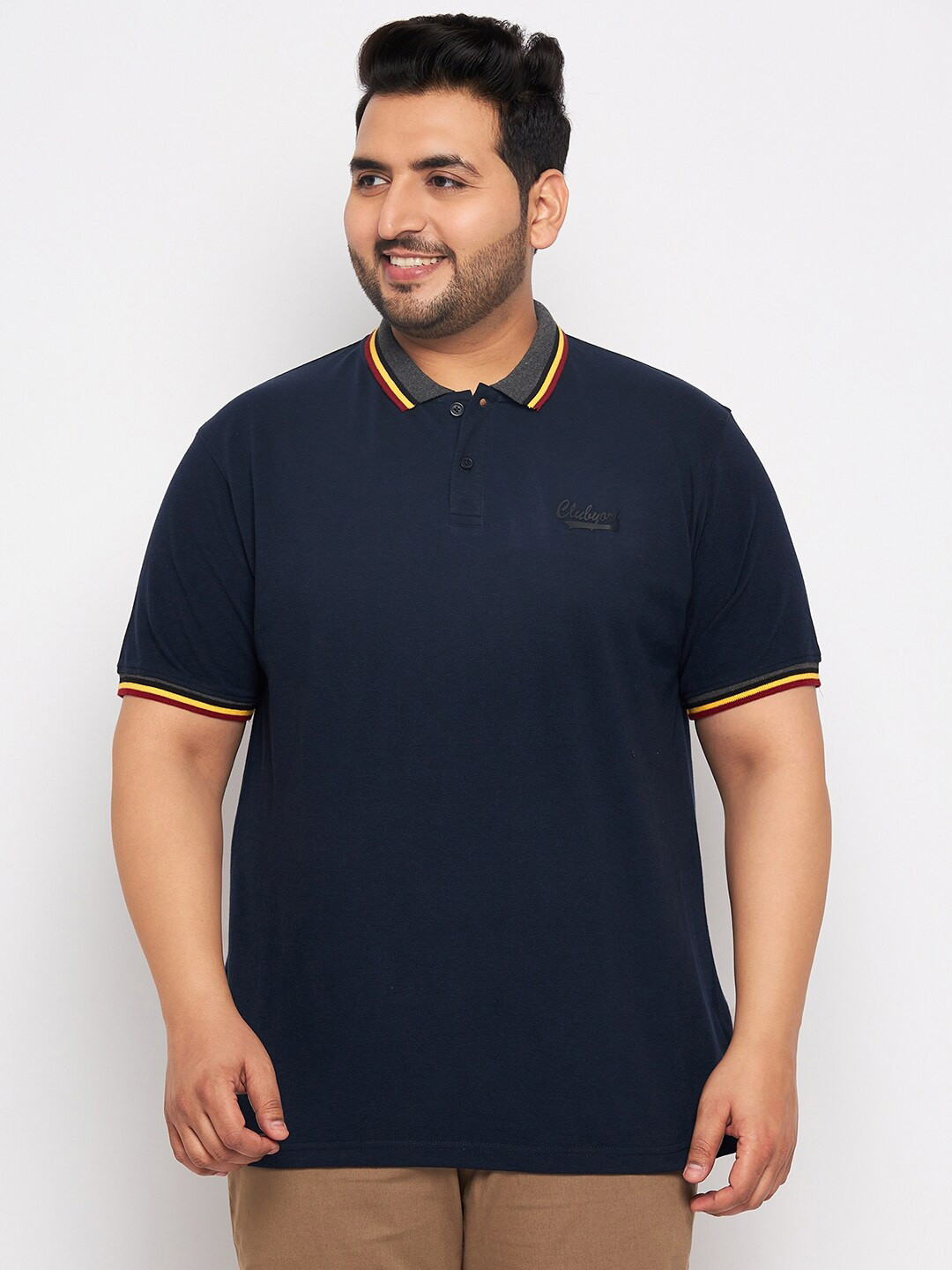 

Club York Plus Size Polo Collar T-shirt, Navy blue