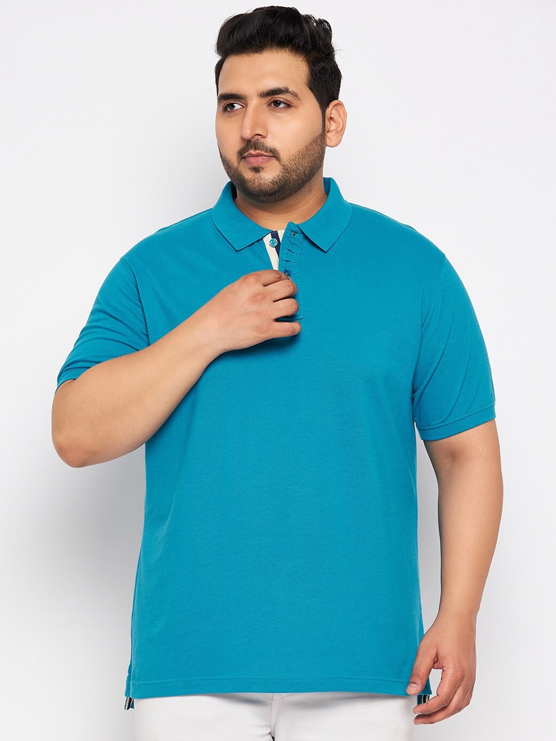 

Club York Plus Size Polo Collar T-shirt, Blue