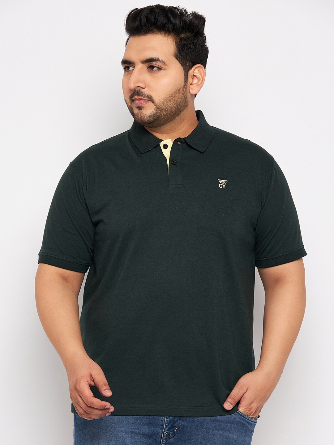

Club York Plus Size Polo Collar T-shirt, Green