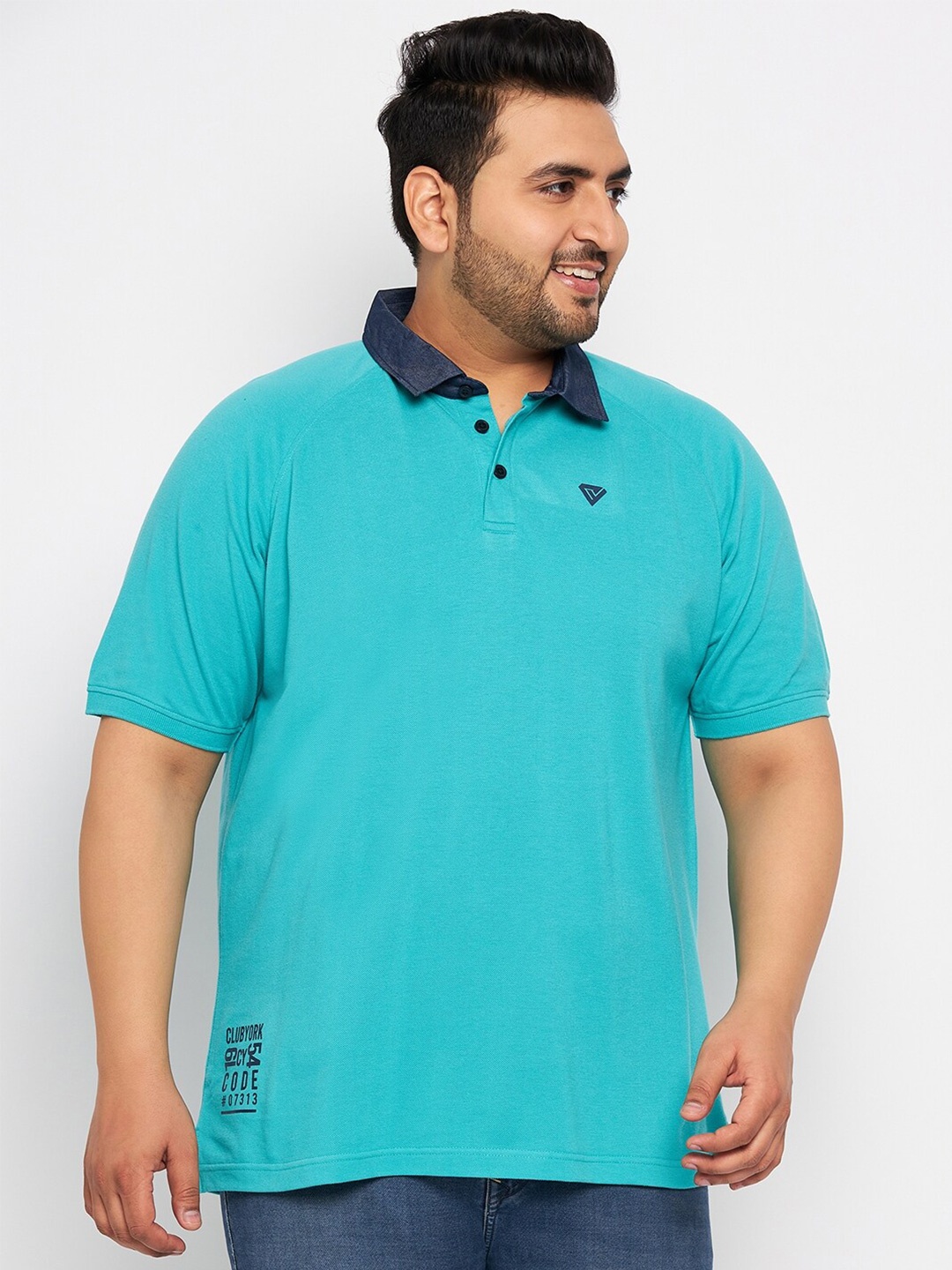 

Club York Plus Size Polo Collar T-shirt, Turquoise blue