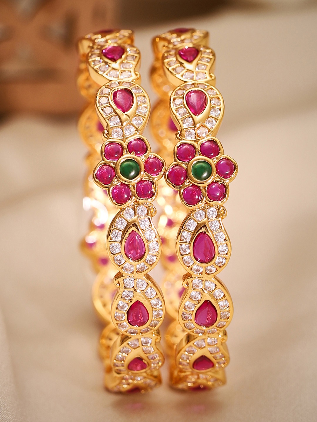 

Rubans Set Of 2 Gold-Plated Stone-Studded Bangles