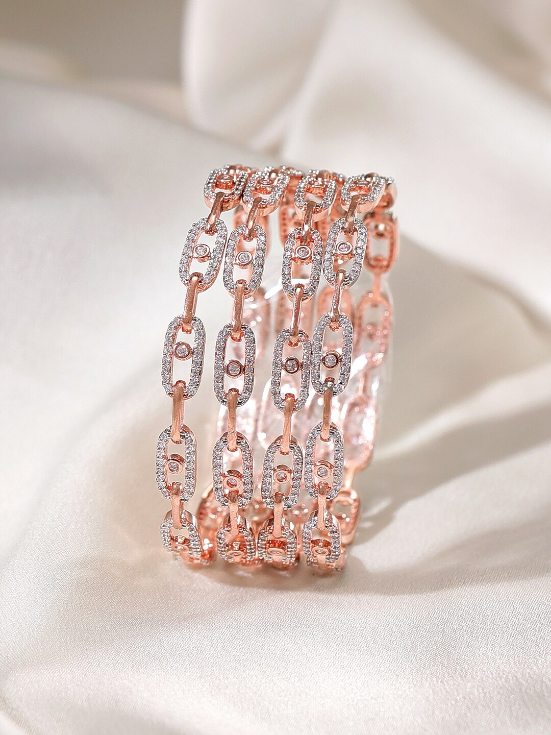 

Rubans Set Of 4 Rose Gold-Plated CZ Studded Bangles